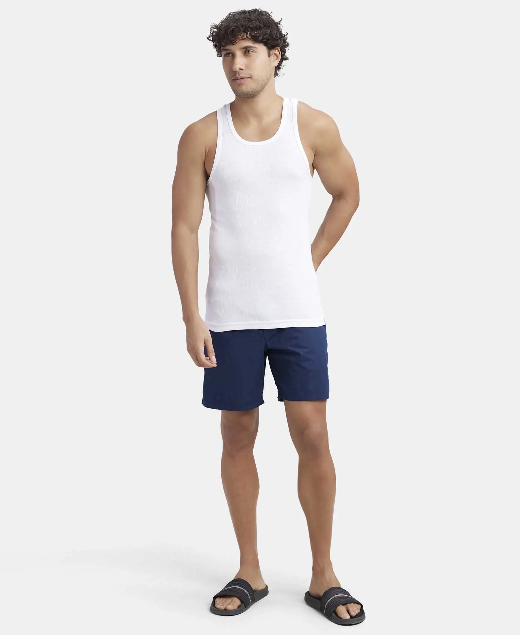 Super Combed Cotton Rib Round Neck with Racerback Gym Vest - White - Image 6
