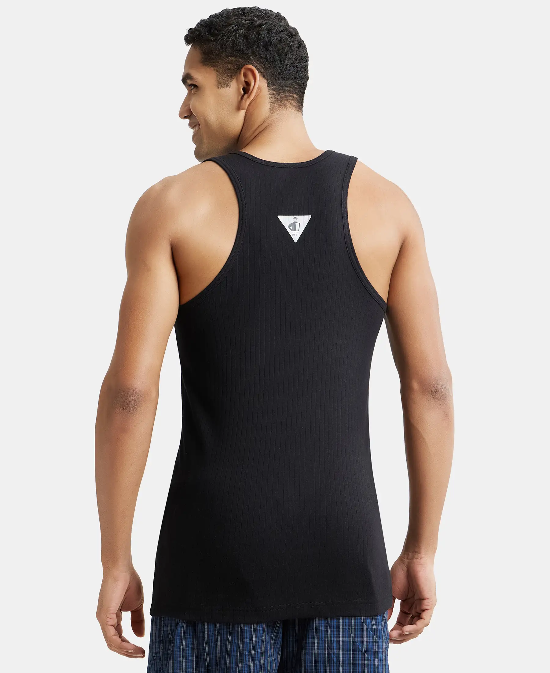 Super Combed Cotton Rib Round Neck with Racerback Gym Vest - Black (Pack of 2) - Image 3