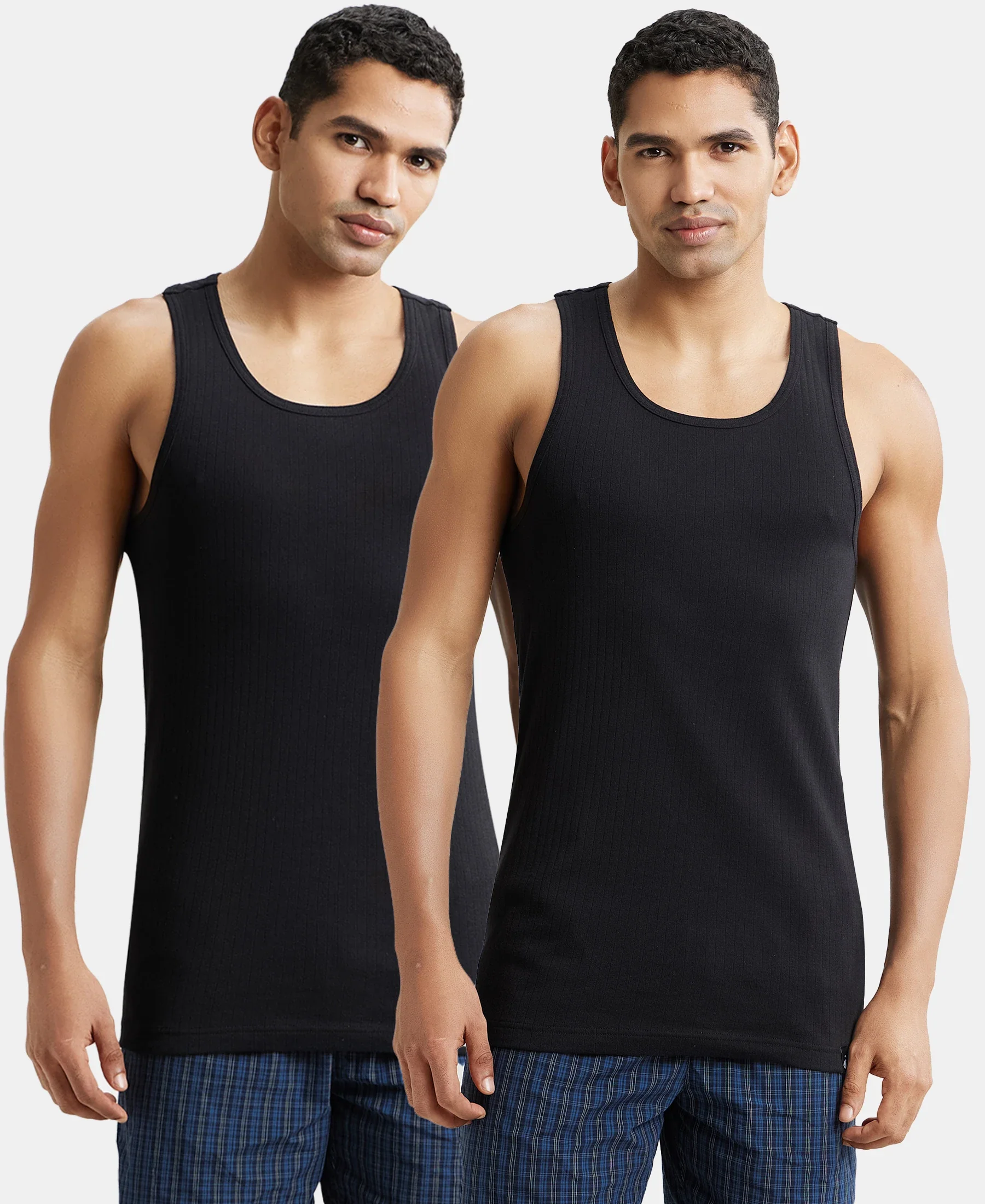 Super Combed Cotton Rib Round Neck with Racerback Gym Vest - Black (Pack of 2) - Image 5