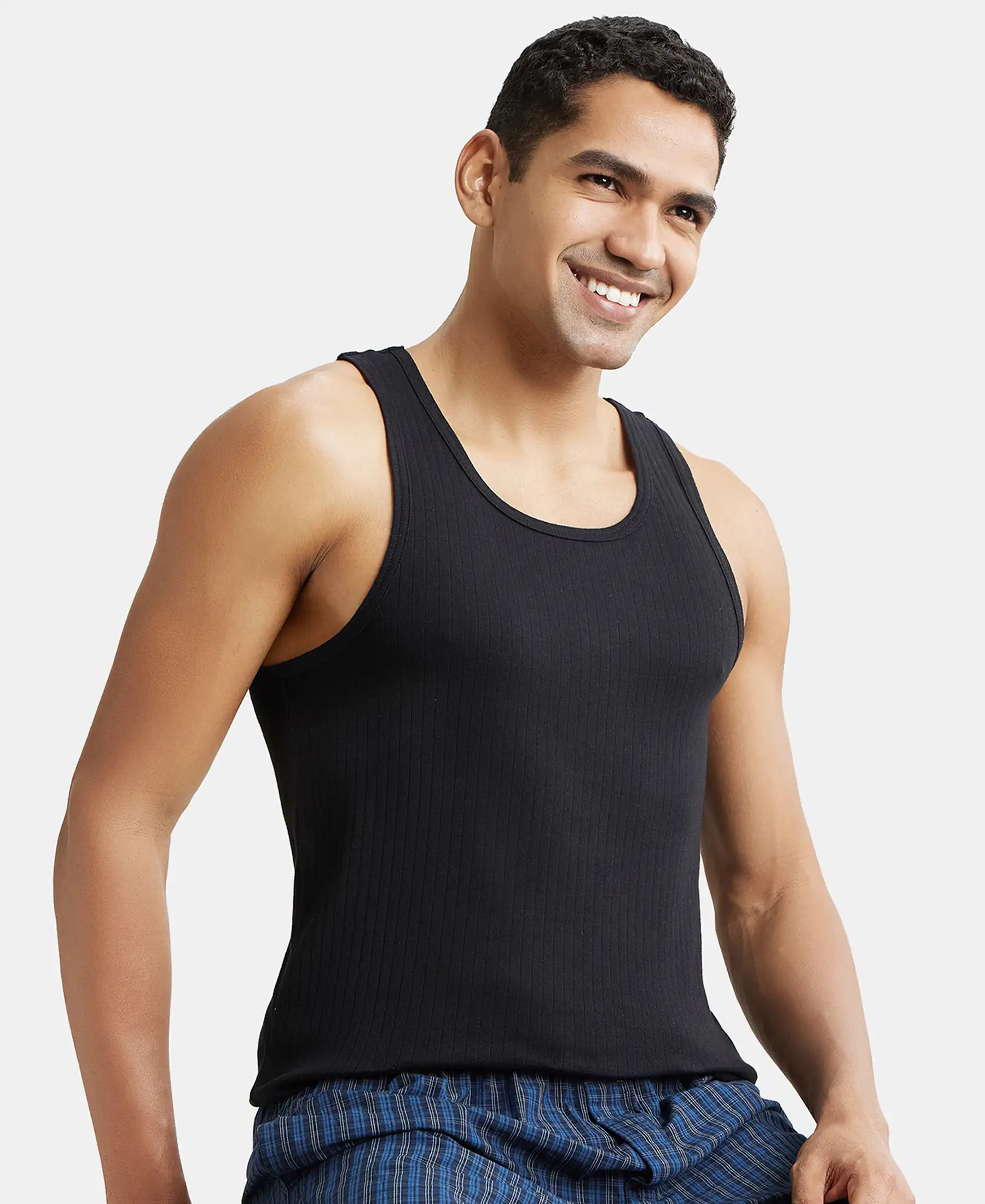 Super Combed Cotton Rib Round Neck with Racerback Gym Vest - Black & White (Pack of 2) - Image 6