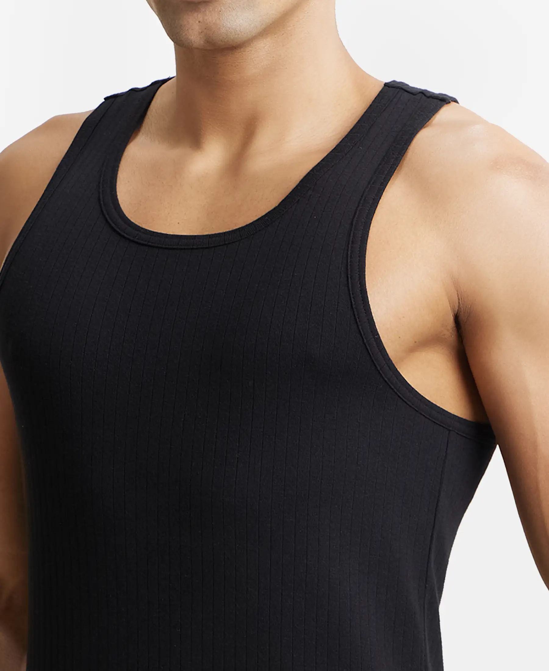 Super Combed Cotton Rib Round Neck with Racerback Gym Vest - Black & White (Pack of 2) - Image 8