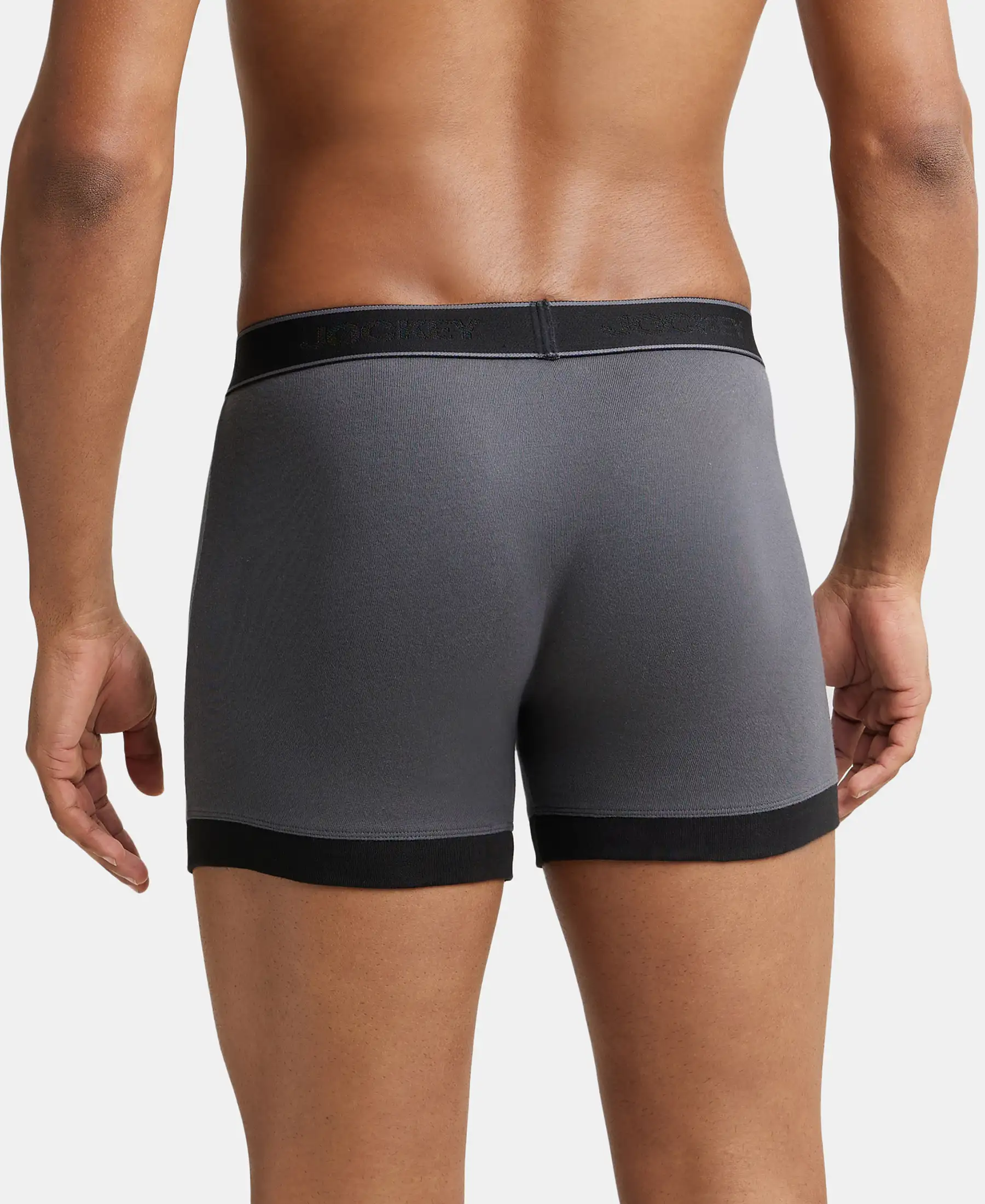Super Combed Cotton Rib Solid Boxer Brief with StayFresh Treatment - Asphalt & Black - Image 3