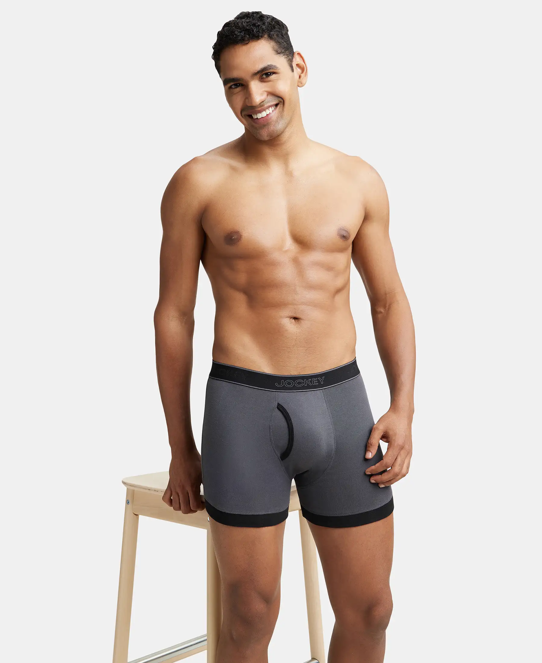 Super Combed Cotton Rib Solid Boxer Brief with StayFresh Treatment - Asphalt & Black - Image 6