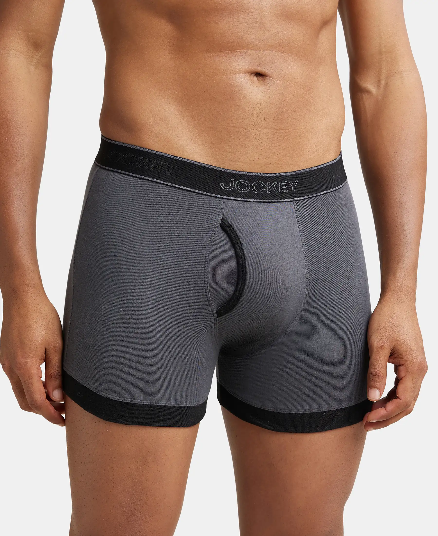 Super Combed Cotton Rib Solid Boxer Brief with StayFresh Treatment - Asphalt & Black (Pack of 2) - Image 2