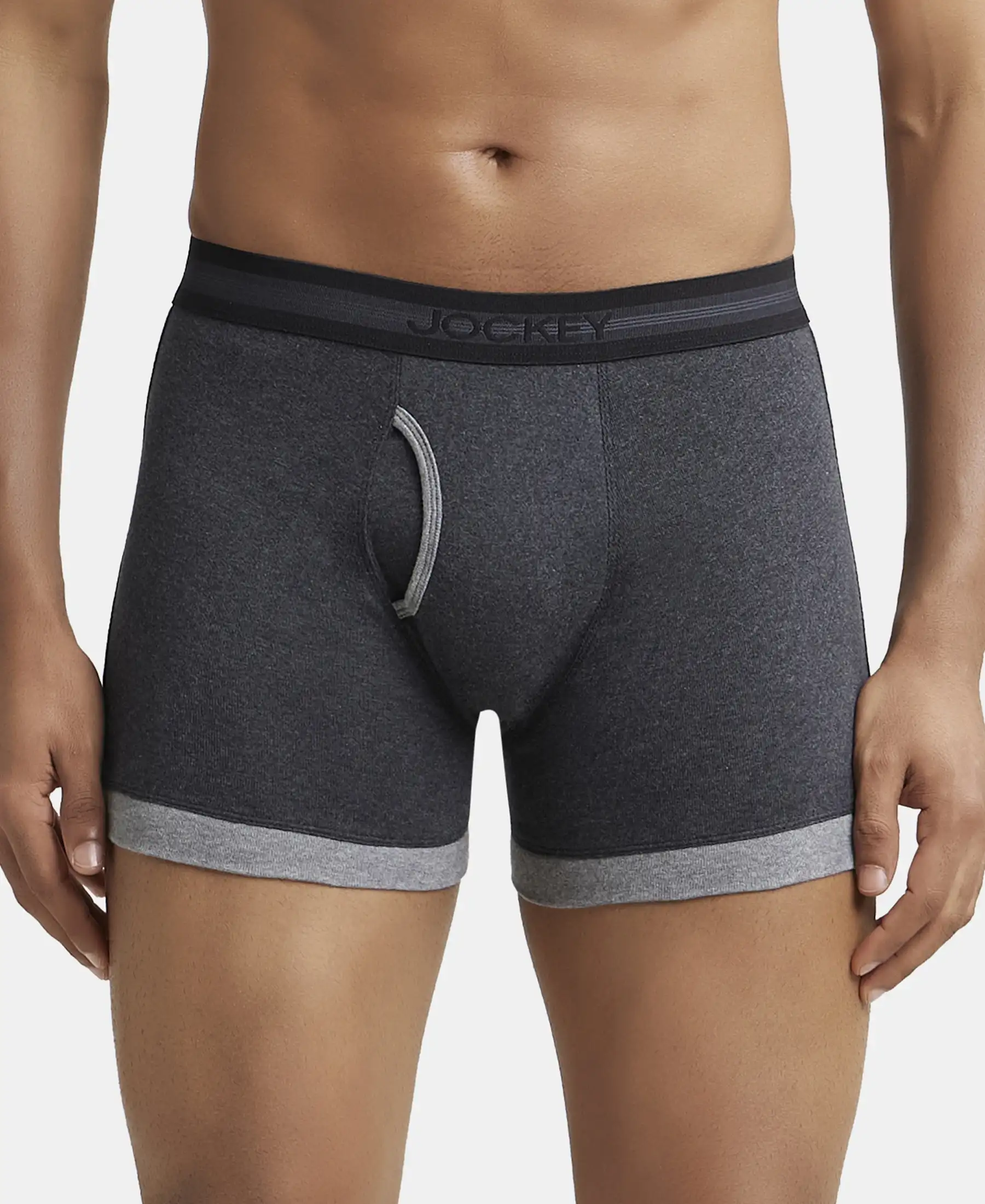 Super Combed Cotton Rib Solid Boxer Brief with StayFresh Treatment - Black Melange & Mid Grey