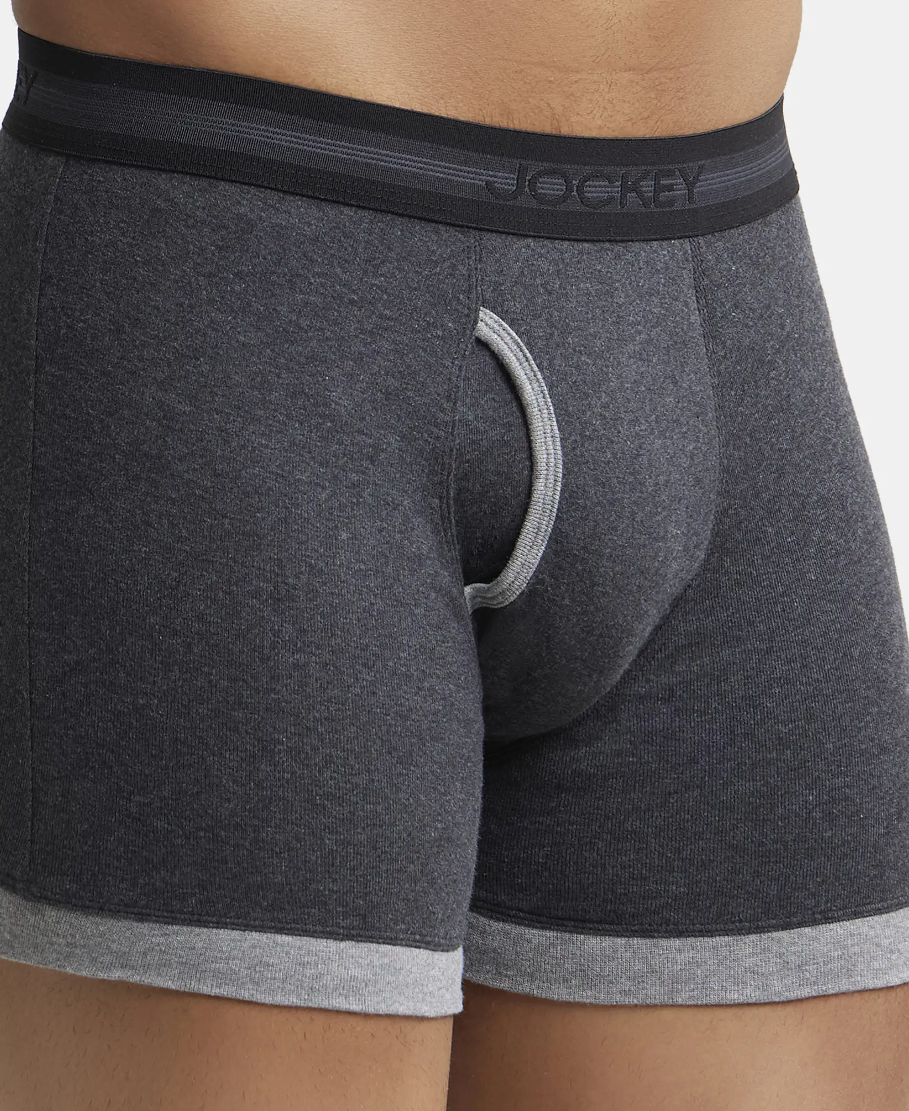 Super Combed Cotton Rib Solid Boxer Brief with StayFresh Treatment - Black Melange & Mid Grey - Image 6