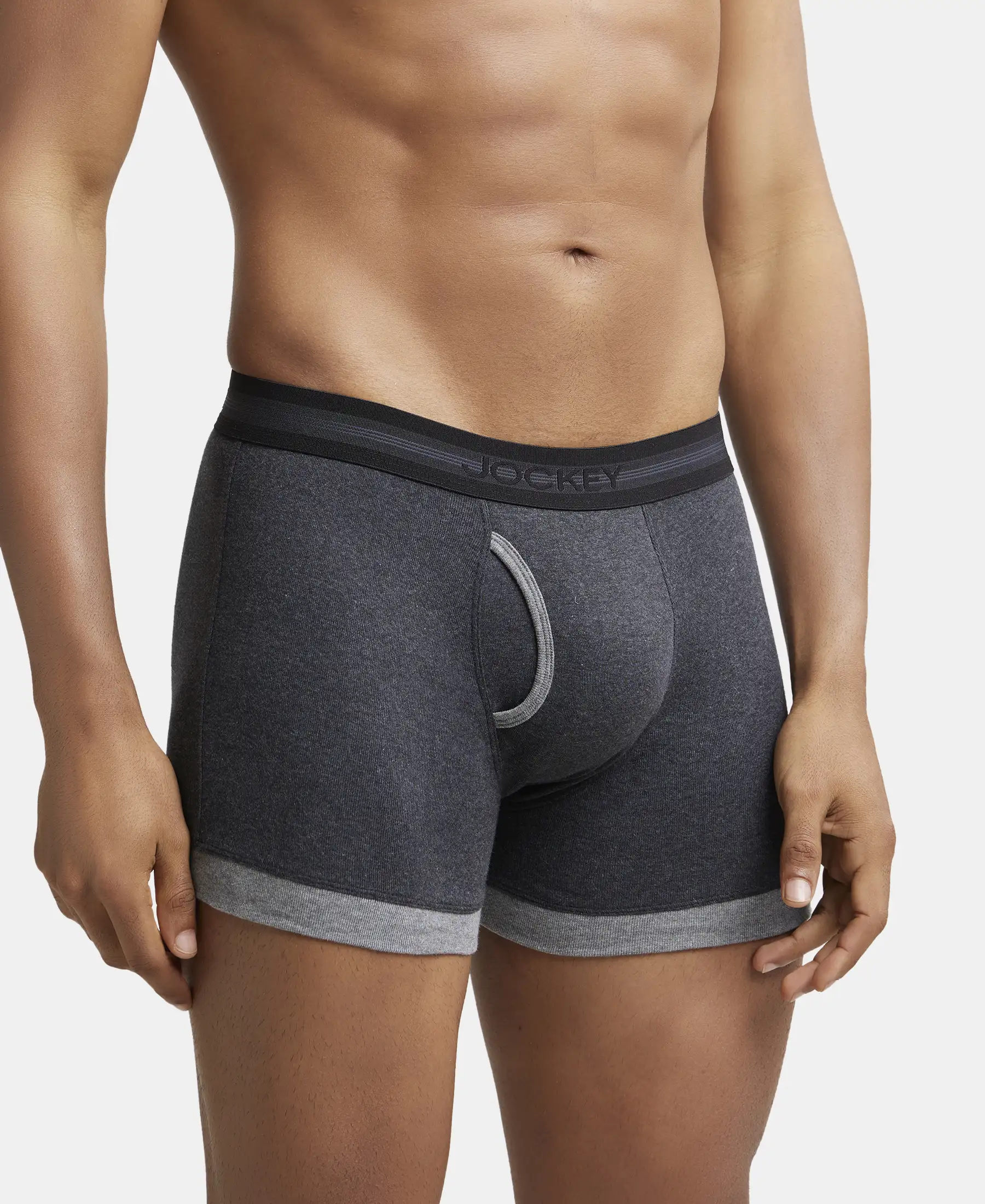 Super Combed Cotton Rib Solid Boxer Brief with StayFresh Treatment - Black Melange & Mid Grey (Pack of 2) - Image 2