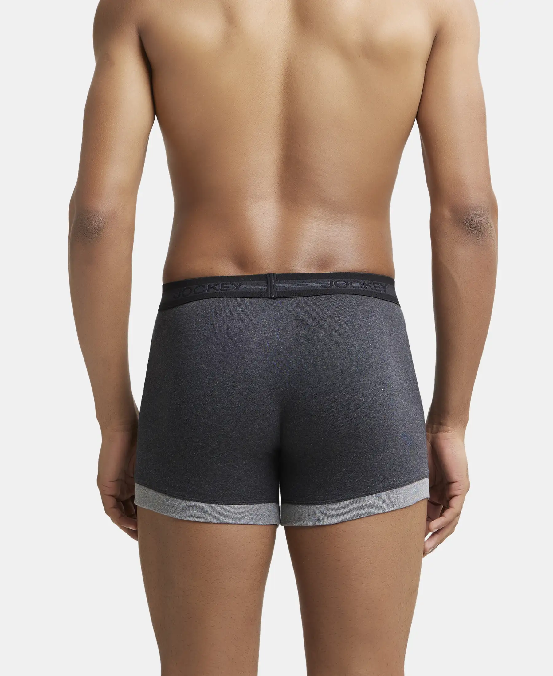 Super Combed Cotton Rib Solid Boxer Brief with StayFresh Treatment - Black Melange & Mid Grey (Pack of 2) - Image 3