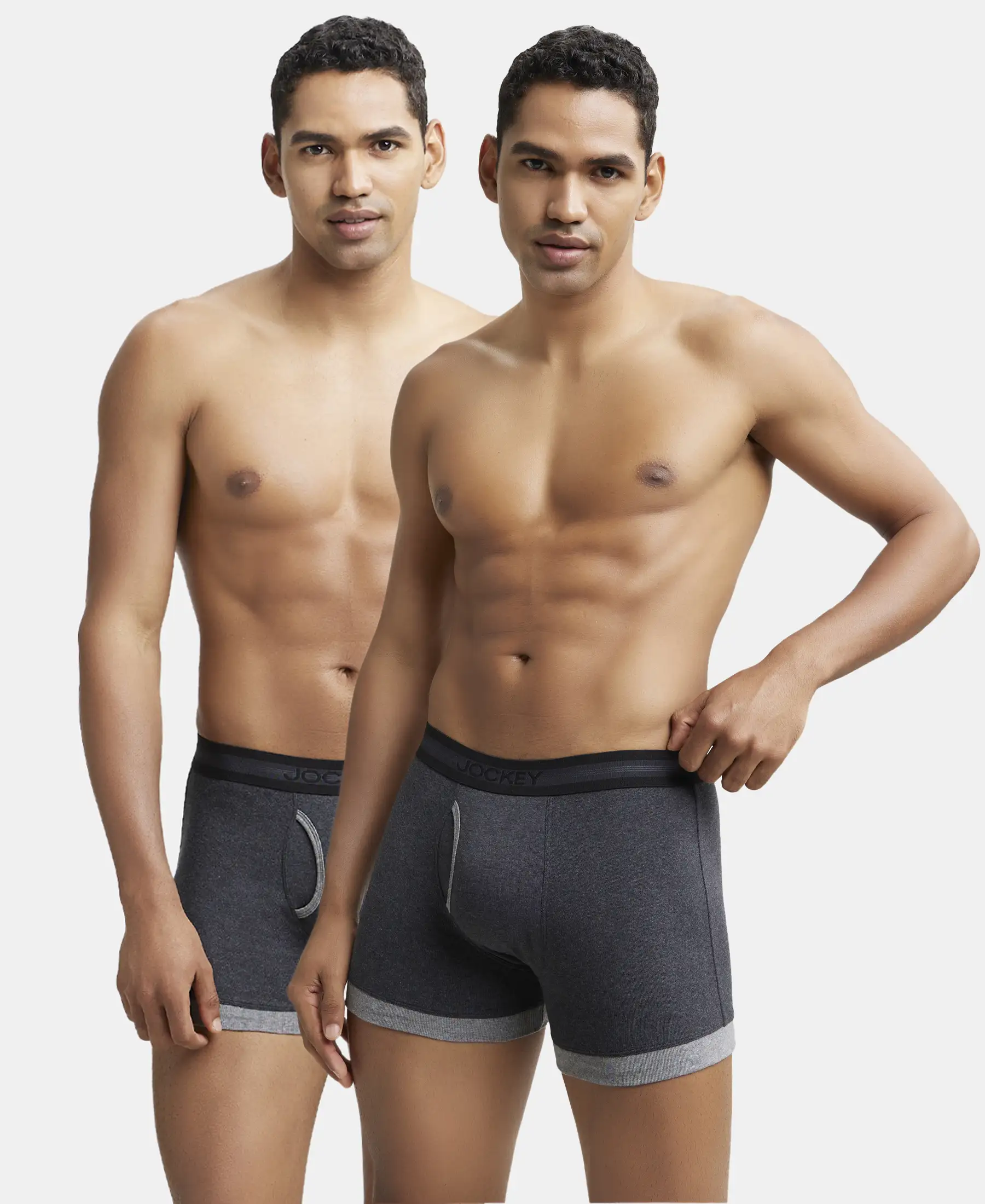 Super Combed Cotton Rib Solid Boxer Brief with StayFresh Treatment - Black Melange & Mid Grey (Pack of 2) - Image 5