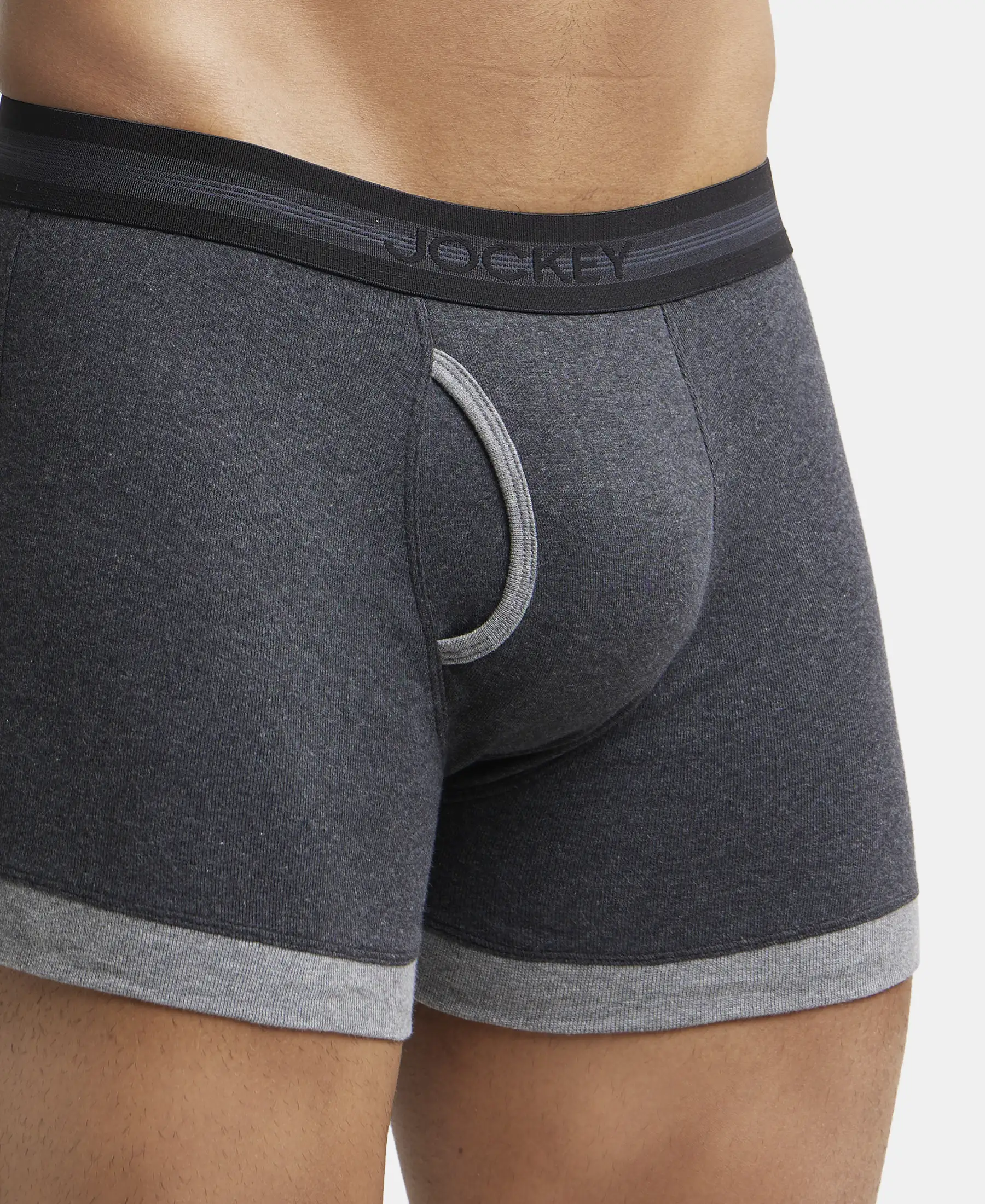 Super Combed Cotton Rib Solid Boxer Brief with StayFresh Treatment - Black Melange & Mid Grey (Pack of 2) - Image 6