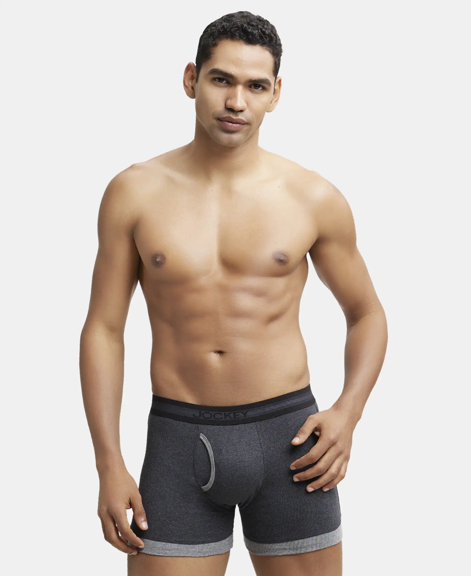 Super Combed Cotton Rib Solid Boxer Brief with StayFresh Treatment - Black Melange & Mid Grey (Pack of 2) - Image 8