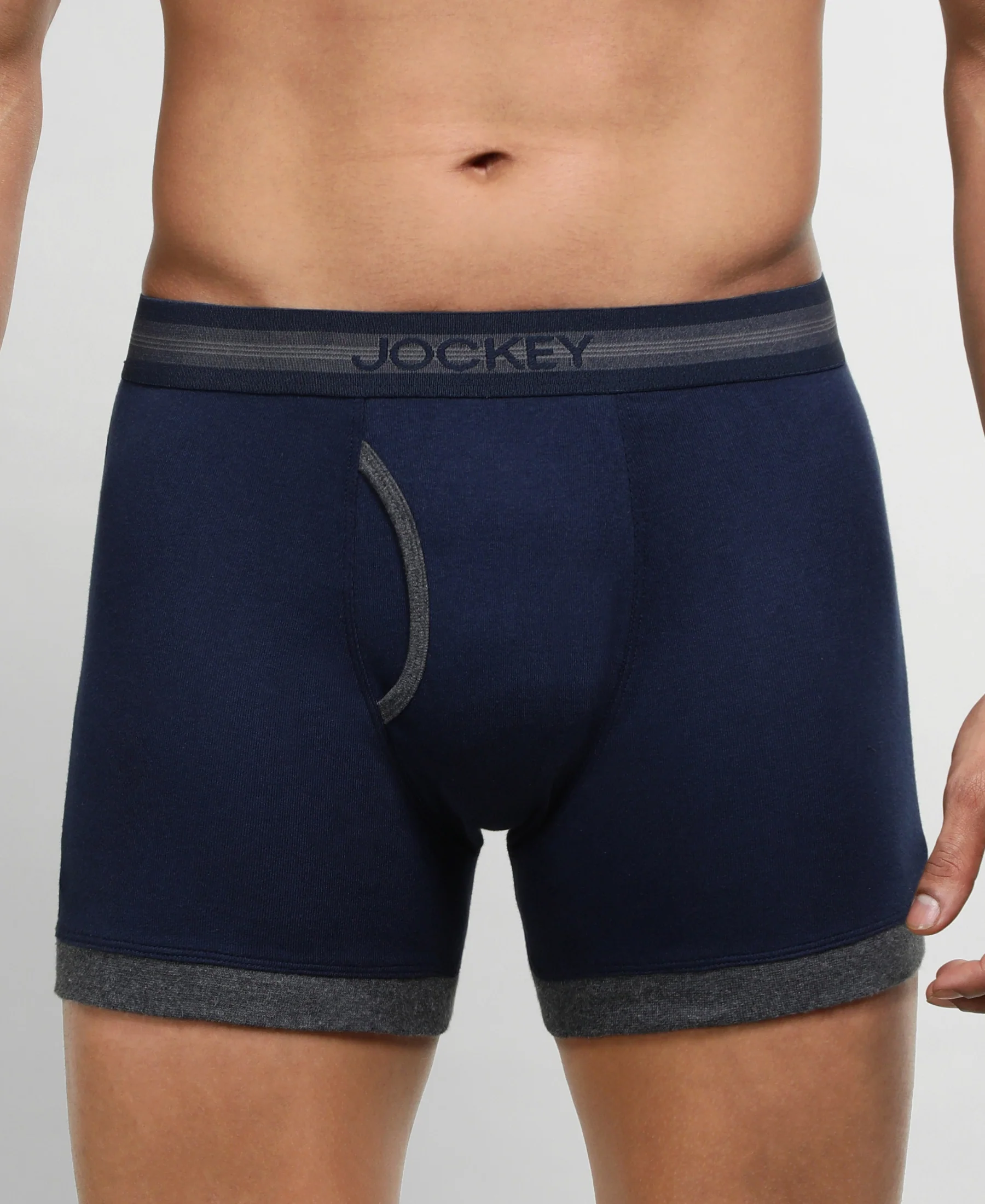 Super Combed Cotton Rib Solid Boxer Brief with StayFresh Treatment - Deep Navy & Charcoal Melange (Pack of 2) - Image 2
