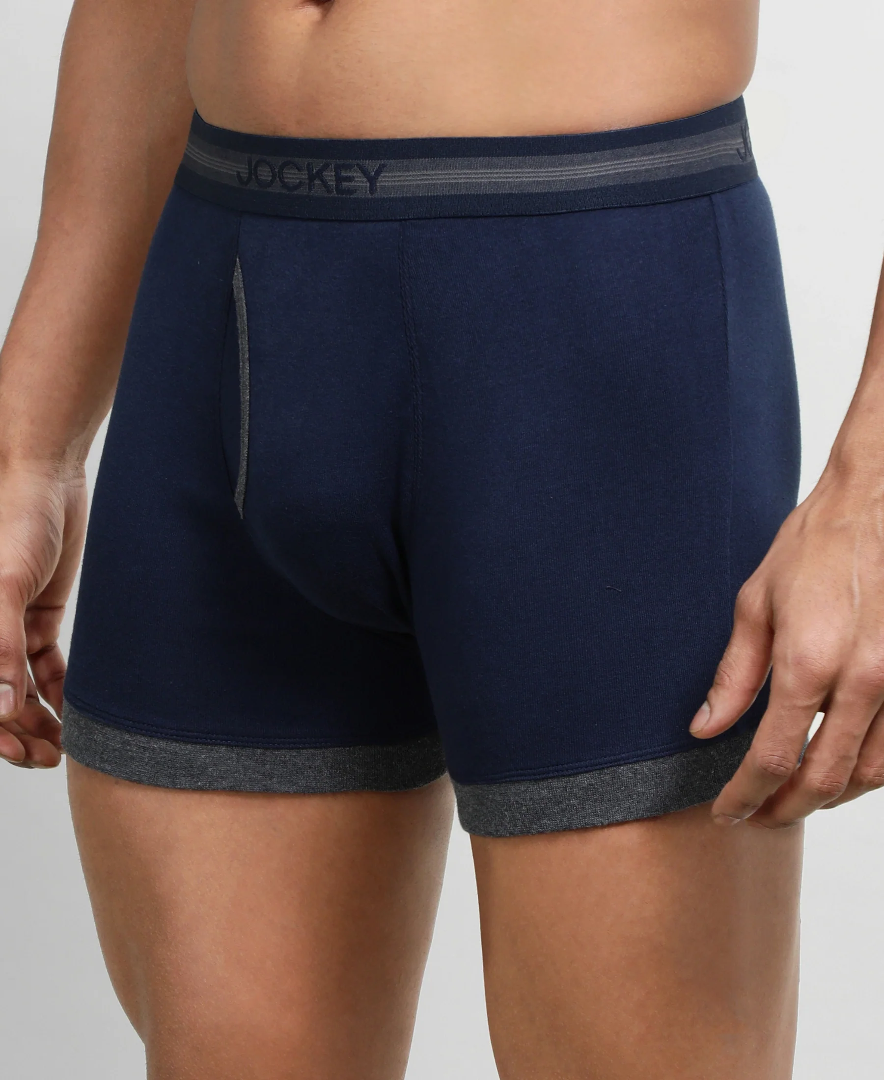 Super Combed Cotton Rib Solid Boxer Brief with StayFresh Treatment - Deep Navy & Charcoal Melange (Pack of 2) - Image 3