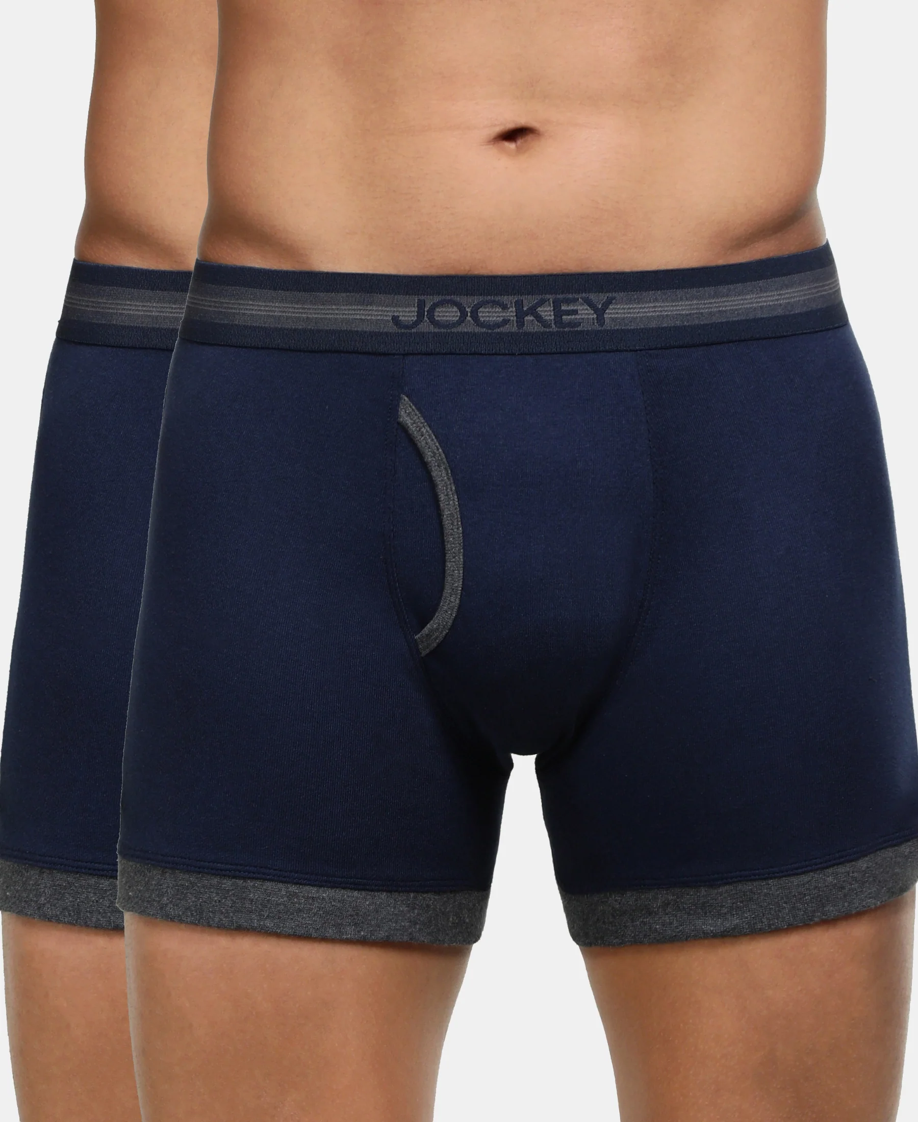 Super Combed Cotton Rib Solid Boxer Brief with StayFresh Treatment - Deep Navy & Charcoal Melange (Pack of 2) - Image 5
