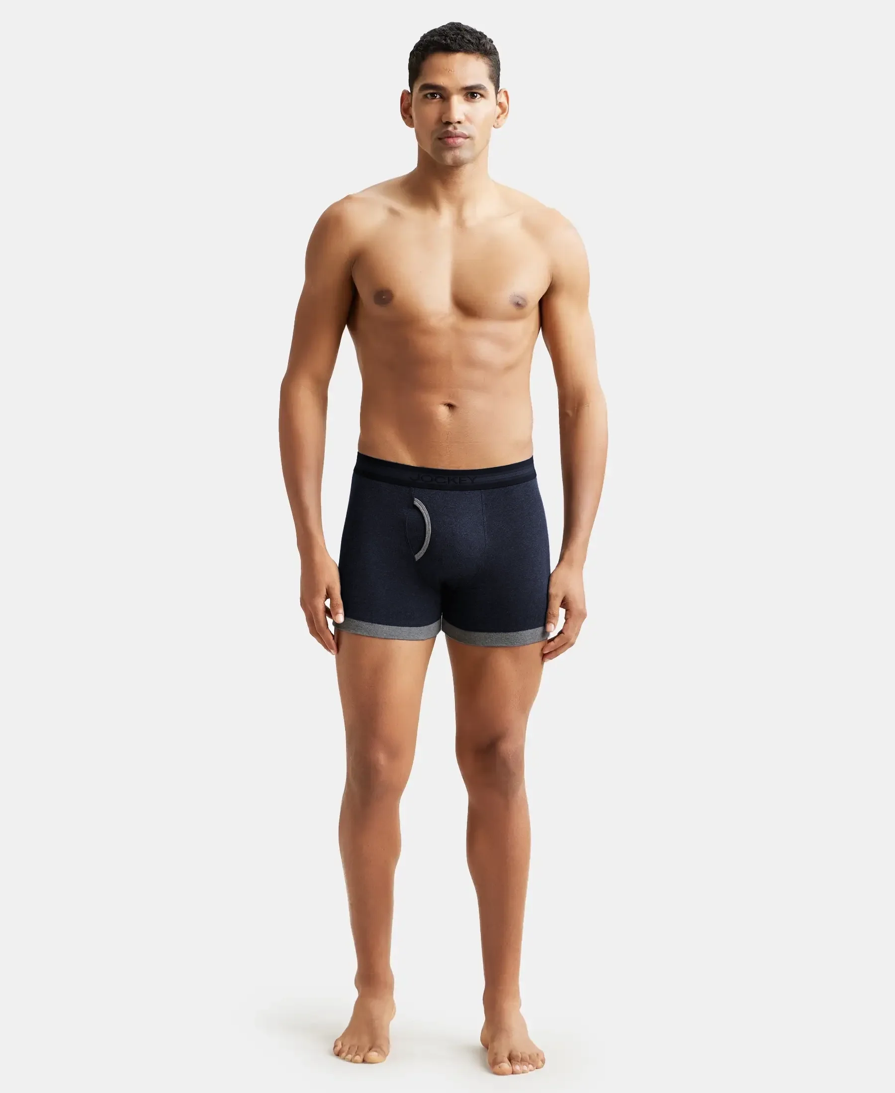 Super Combed Cotton Rib Solid Boxer Brief with StayFresh Treatment - Deep Navy & Charcoal Melange (Pack of 2) - Image 6