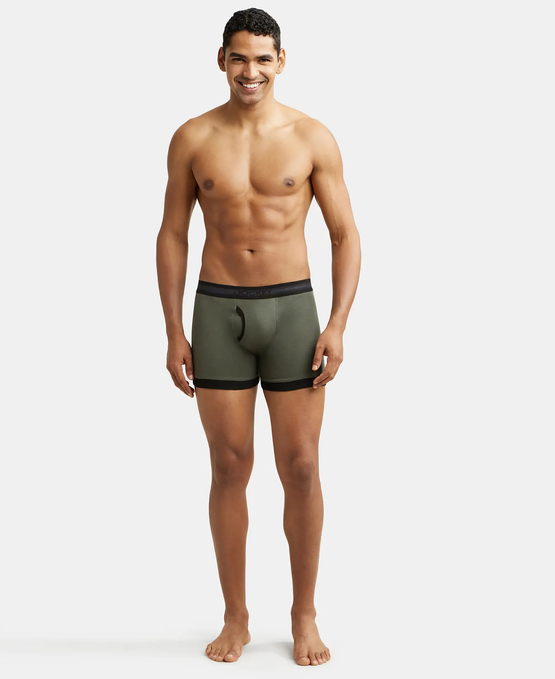 Super Combed Cotton Rib Solid Boxer Brief with StayFresh Treatment - Deep Olive & Black (Pack of 2) - Image 4