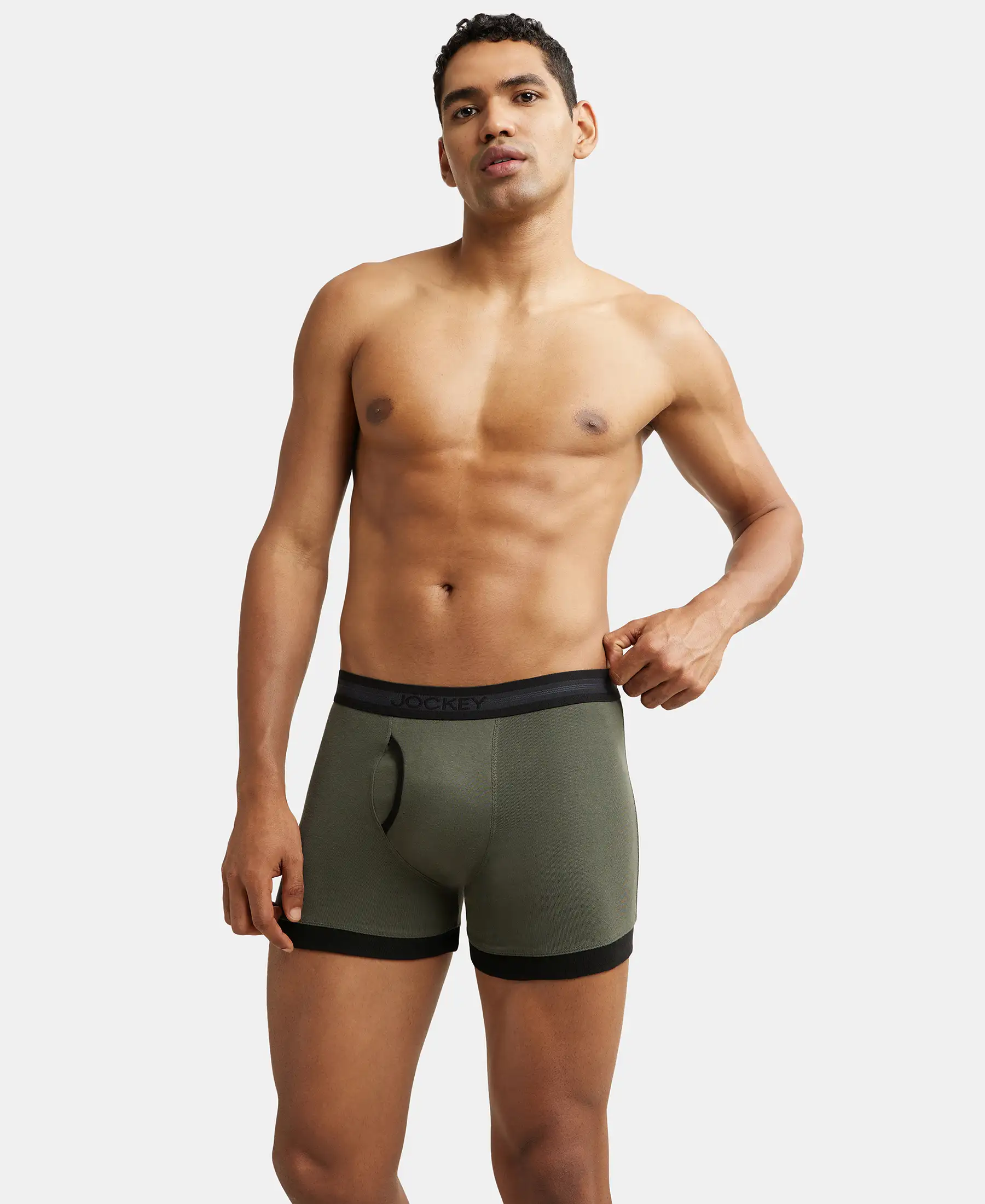 Super Combed Cotton Rib Solid Boxer Brief with StayFresh Treatment - Deep Olive & Black (Pack of 2) - Image 9