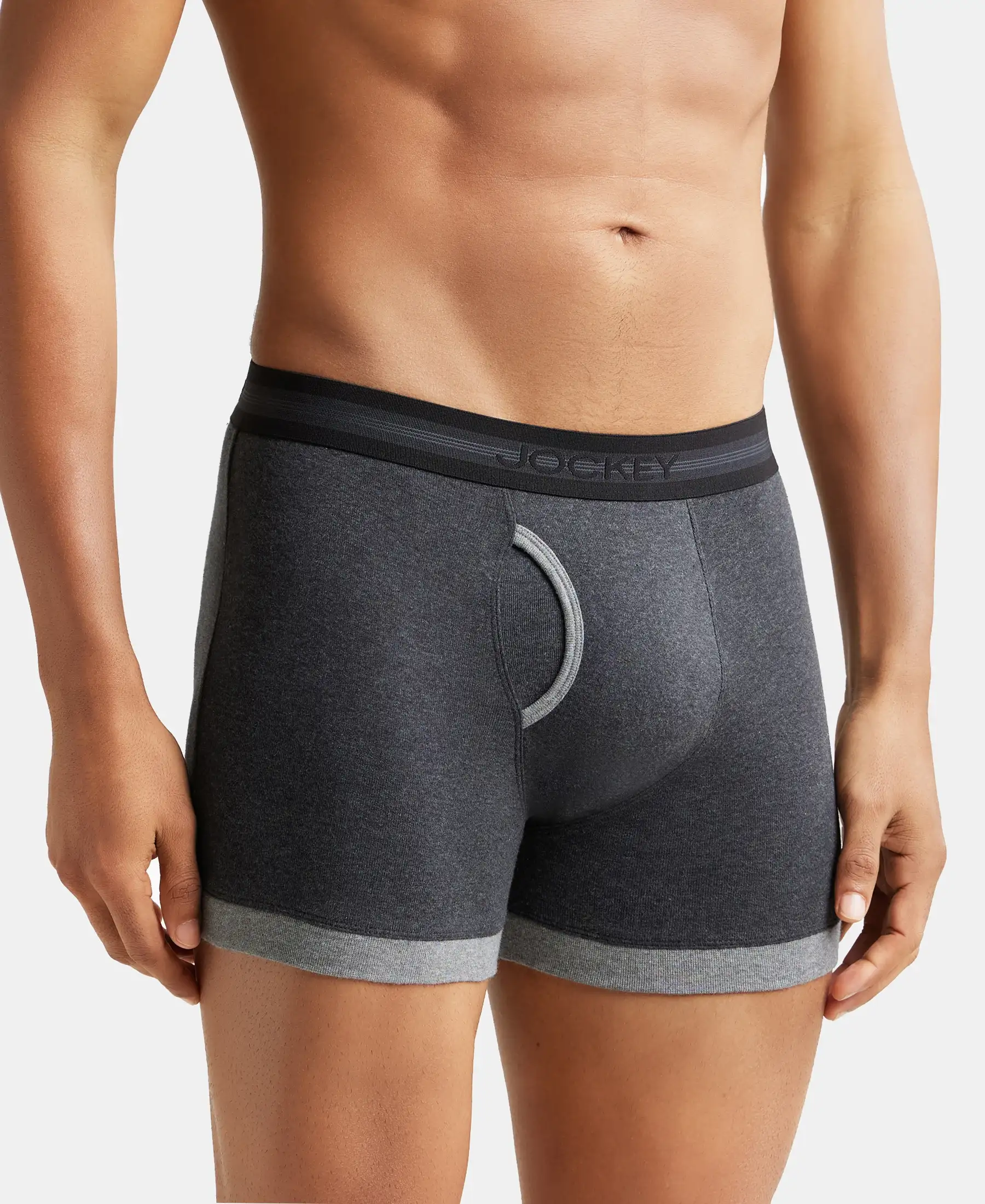 Super Combed Cotton Rib Solid Boxer Brief with StayFresh Treatment - Mid Grey & Charcoal (Pack of 2) - Image 2