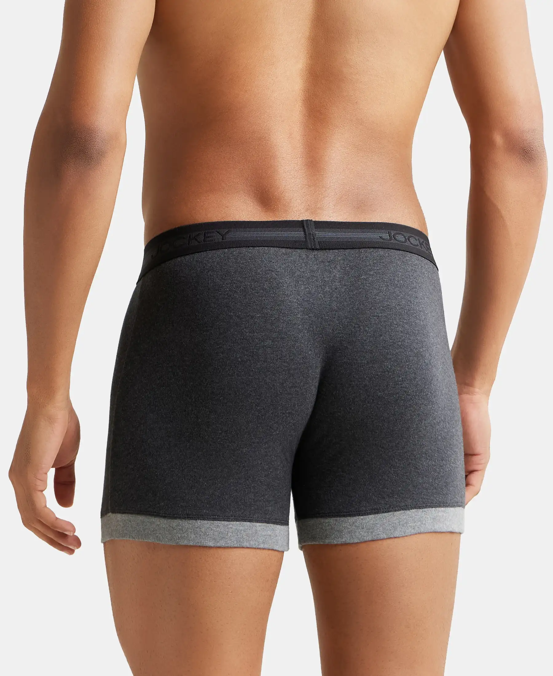 Super Combed Cotton Rib Solid Boxer Brief with StayFresh Treatment - Mid Grey & Charcoal (Pack of 2) - Image 3