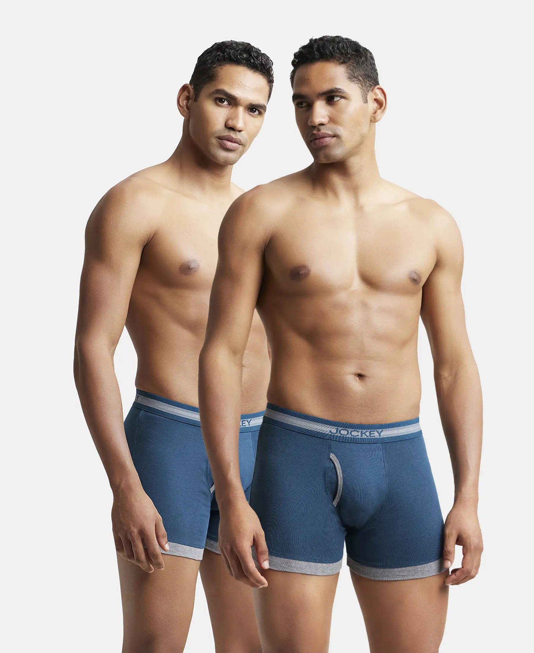 Super Combed Cotton Rib Solid Boxer Brief with StayFresh Treatment - Reflecting Pond & Mid Grey Mel (Pack of 2)