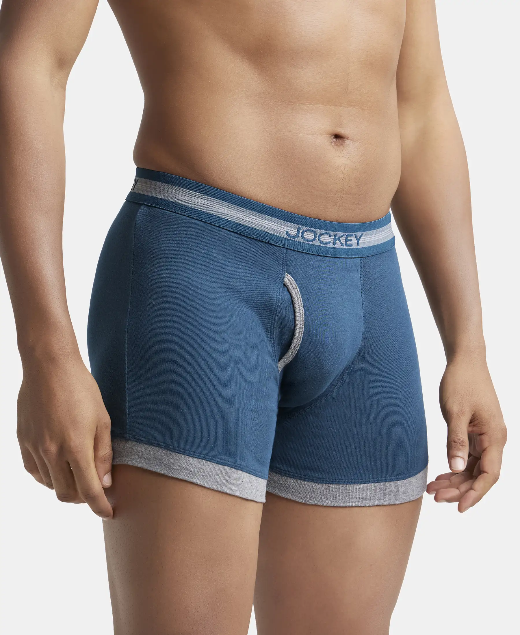 Super Combed Cotton Rib Solid Boxer Brief with StayFresh Treatment - Reflecting Pond & Mid Grey Mel (Pack of 2) - Image 2
