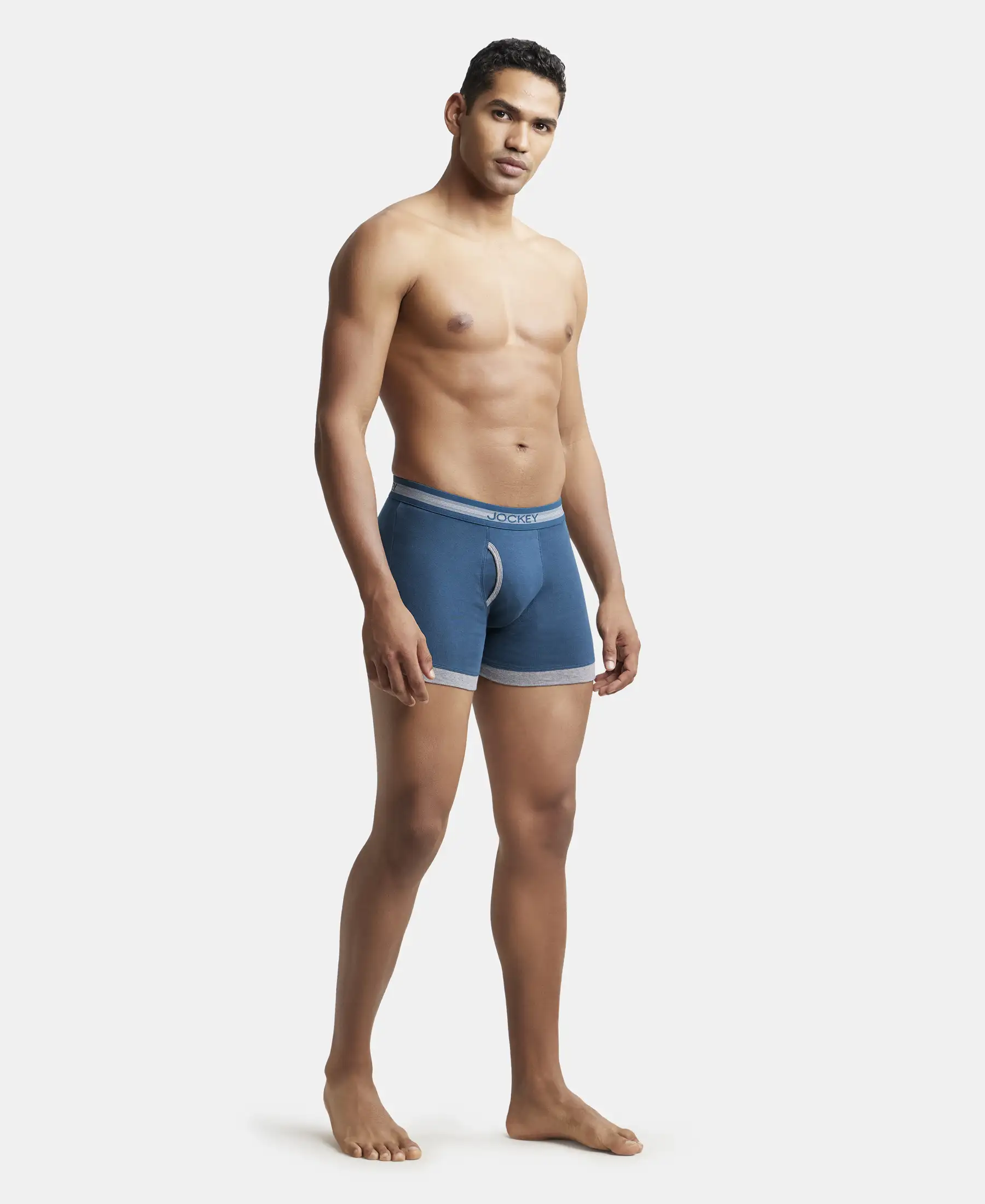 Super Combed Cotton Rib Solid Boxer Brief with StayFresh Treatment - Reflecting Pond & Mid Grey Mel (Pack of 2) - Image 4