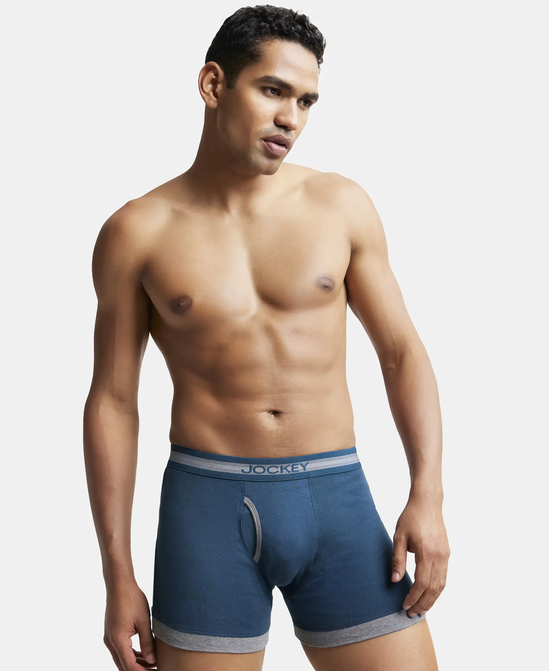 Super Combed Cotton Rib Solid Boxer Brief with StayFresh Treatment - Reflecting Pond & Mid Grey Mel (Pack of 2) - Image 8