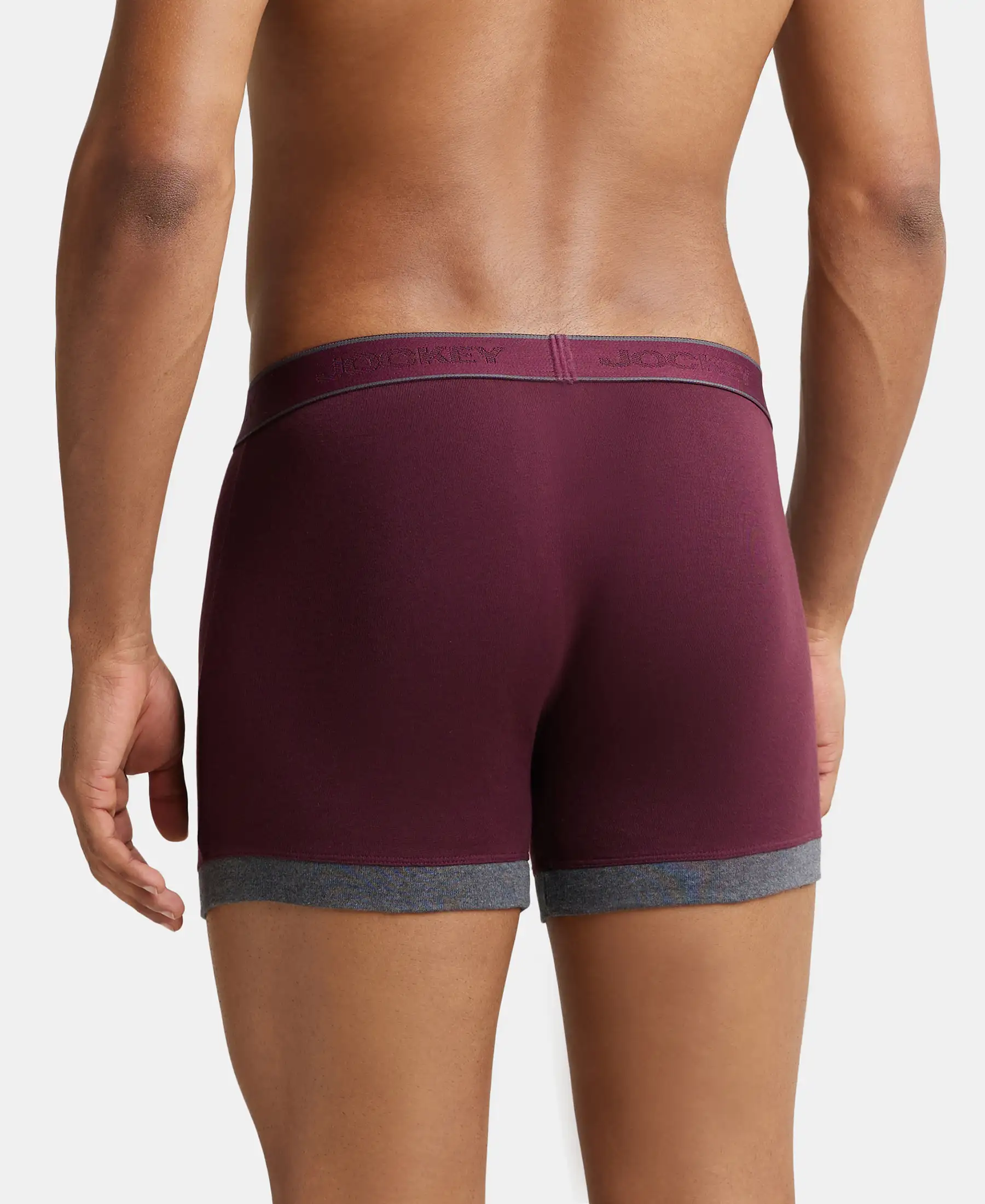 Super Combed Cotton Rib Solid Boxer Brief with StayFresh Treatment - Wine Tasting & Charcoal Melange (Pack of 2) - Image 3