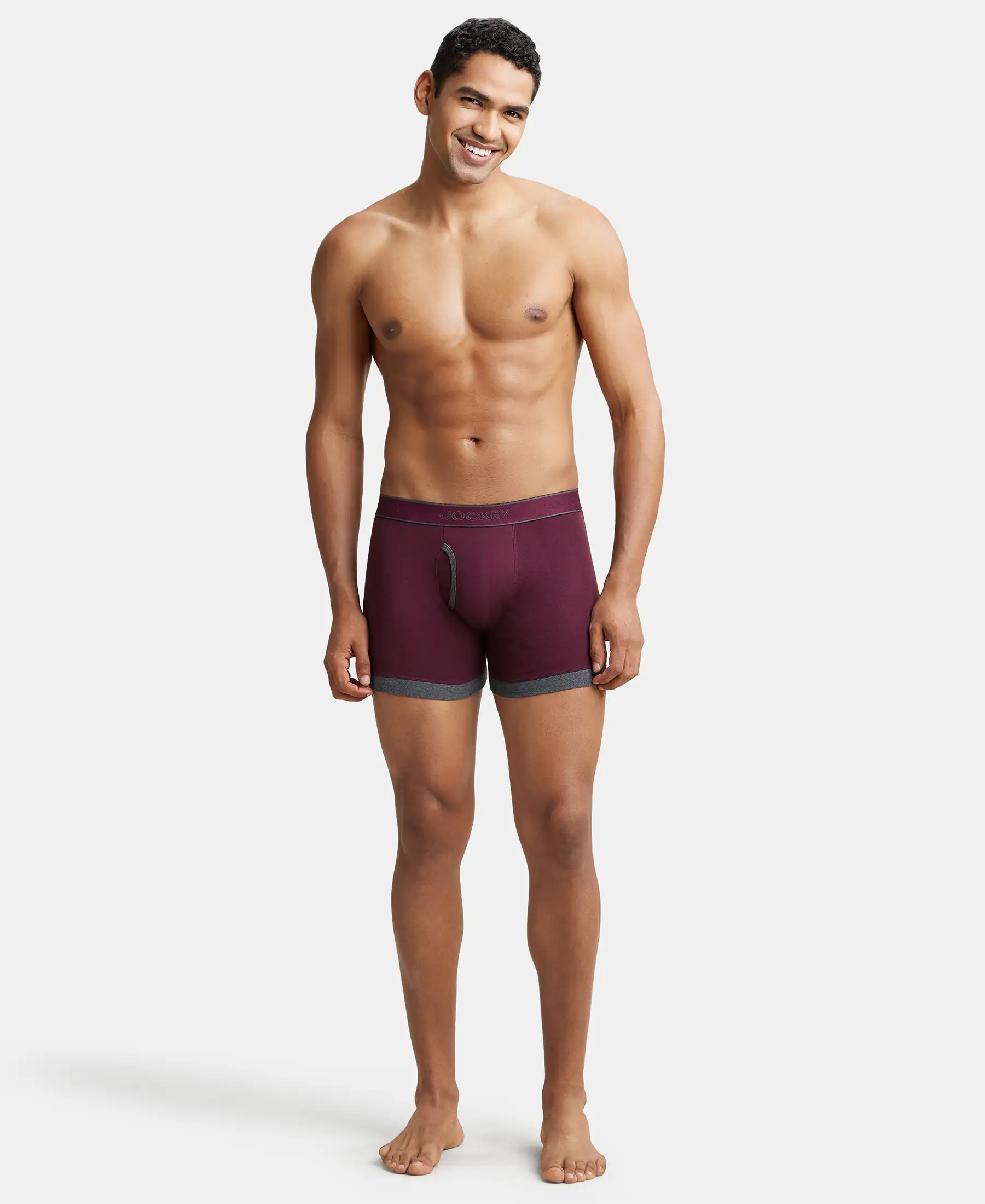 Super Combed Cotton Rib Solid Boxer Brief with StayFresh Treatment - Wine Tasting & Charcoal Melange (Pack of 2) - Image 4