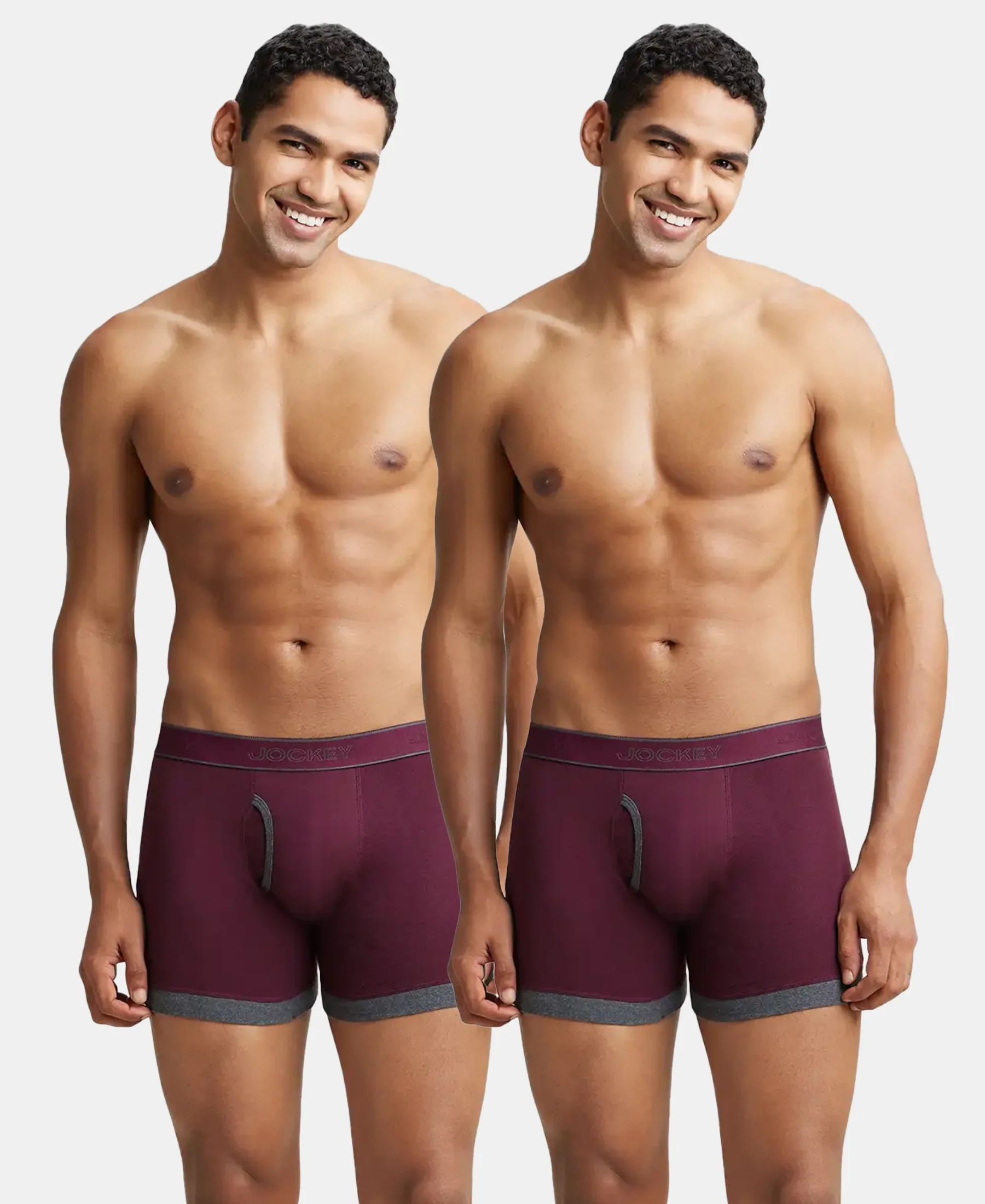 Super Combed Cotton Rib Solid Boxer Brief with StayFresh Treatment - Wine Tasting & Charcoal Melange (Pack of 2) - Image 5