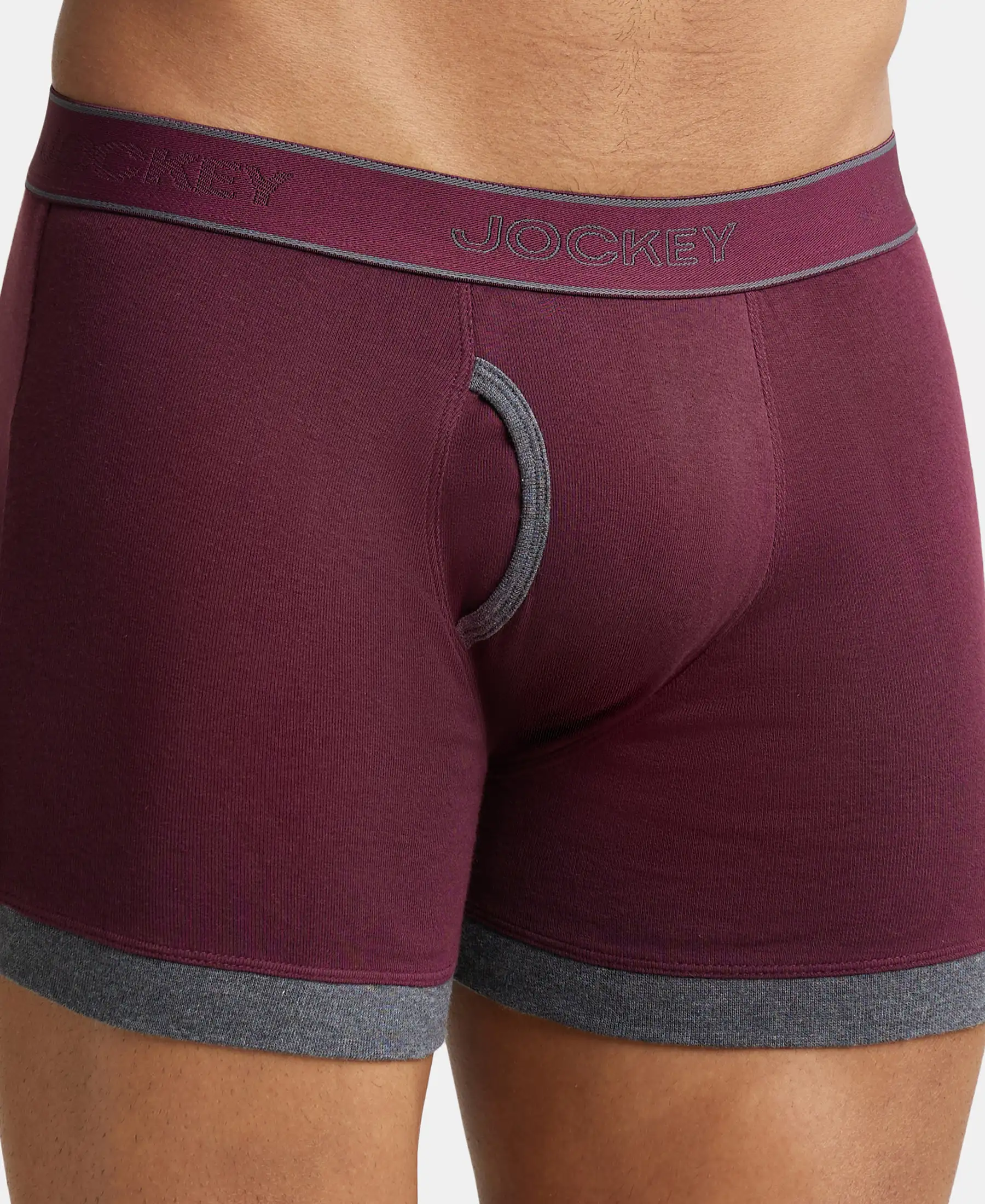 Super Combed Cotton Rib Solid Boxer Brief with StayFresh Treatment - Wine Tasting & Charcoal Melange (Pack of 2) - Image 6