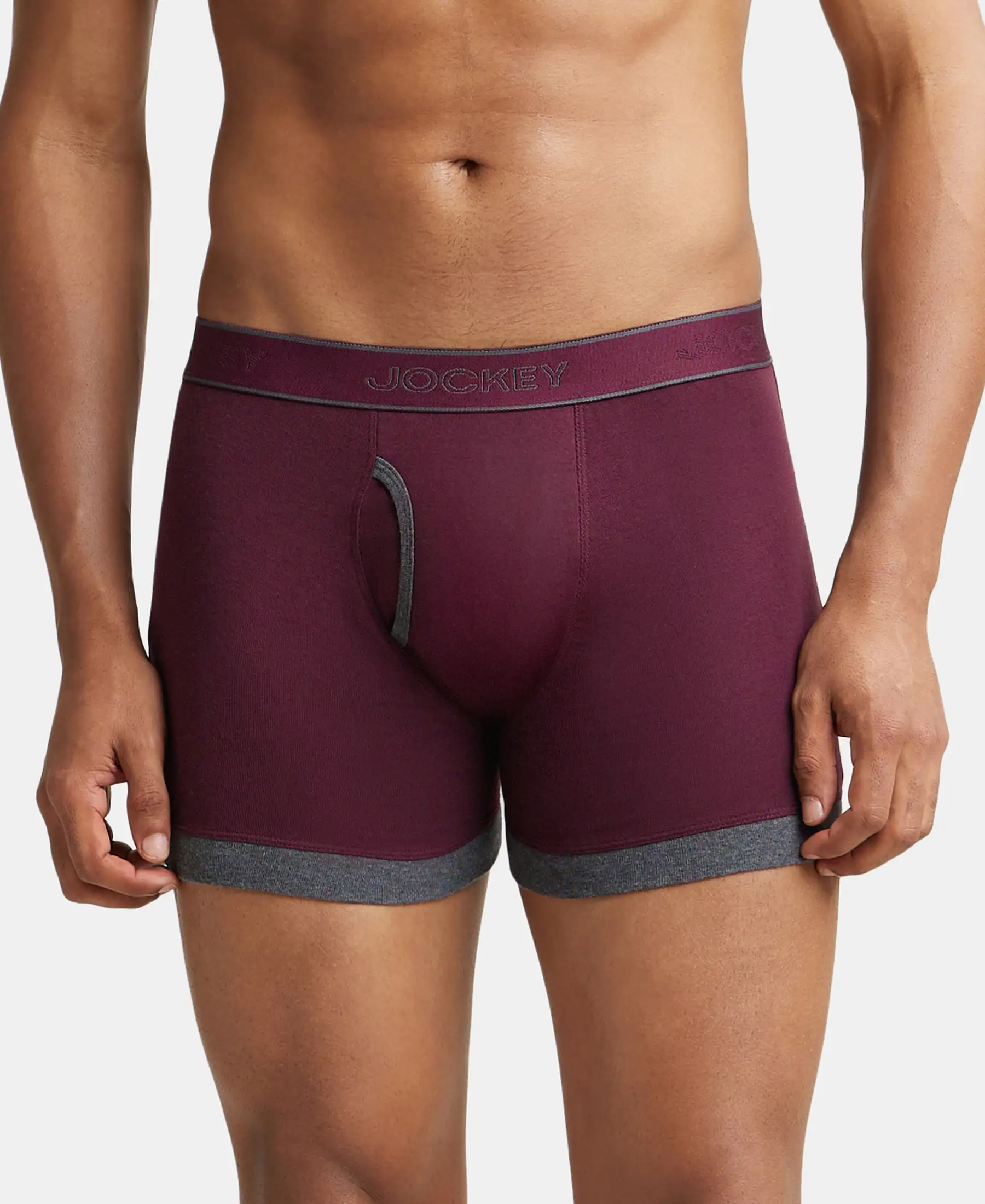 Super Combed Cotton Rib Solid Boxer Brief with StayFresh Treatment - Wine Tasting & Charcoal Melange (Pack of 2) - Image 7