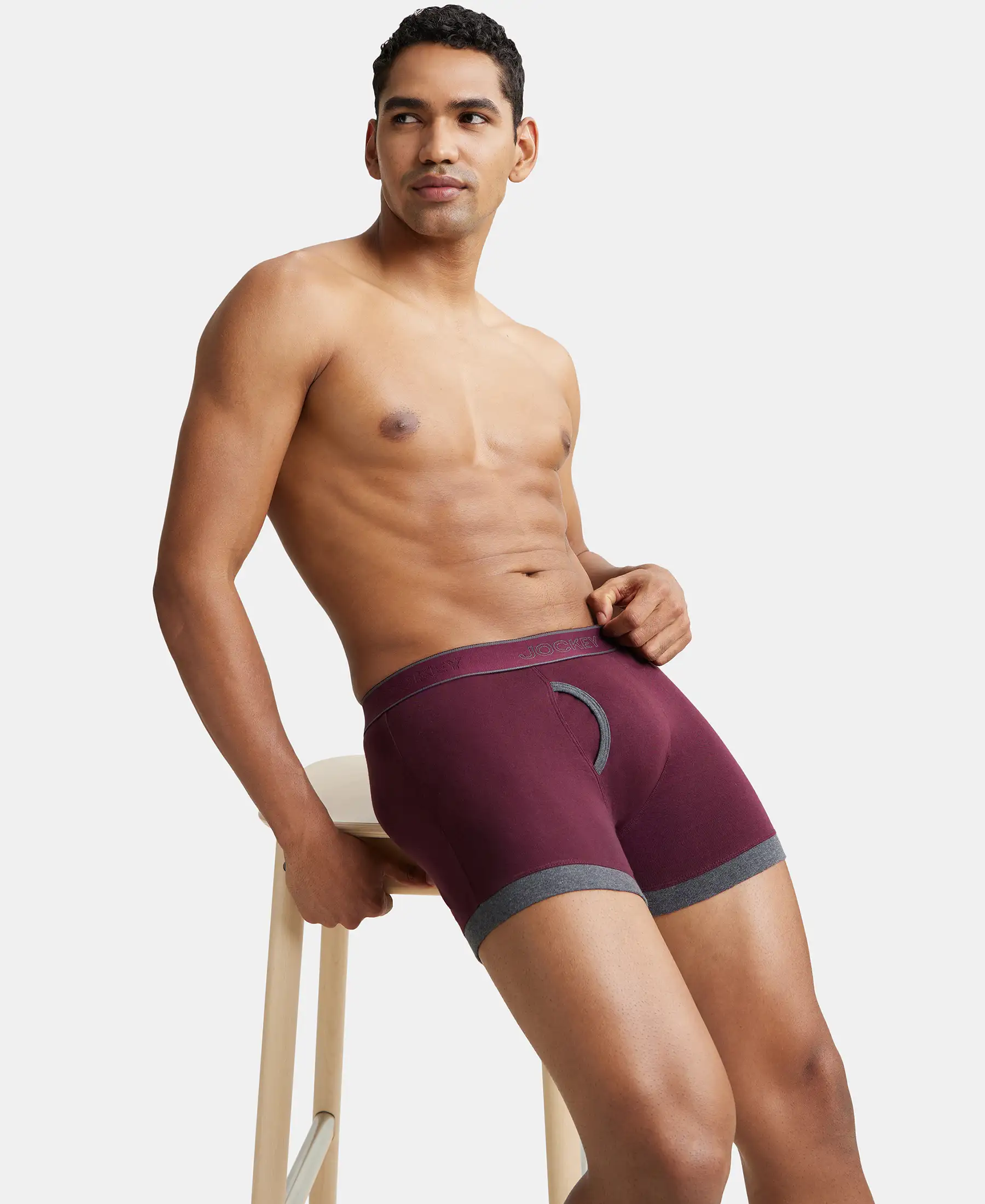Super Combed Cotton Rib Solid Boxer Brief with StayFresh Treatment - Wine Tasting & Charcoal Melange (Pack of 2) - Image 9