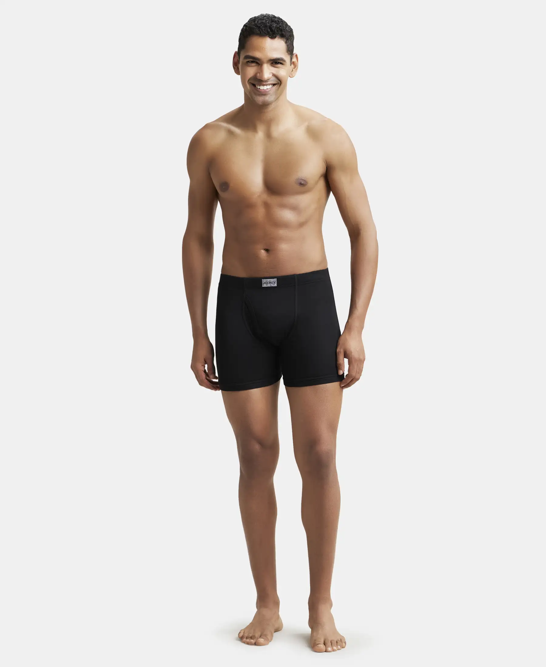 Super Combed Cotton Rib Solid Boxer Brief with Ultrasoft and Durable Waistband - Black - Image 4