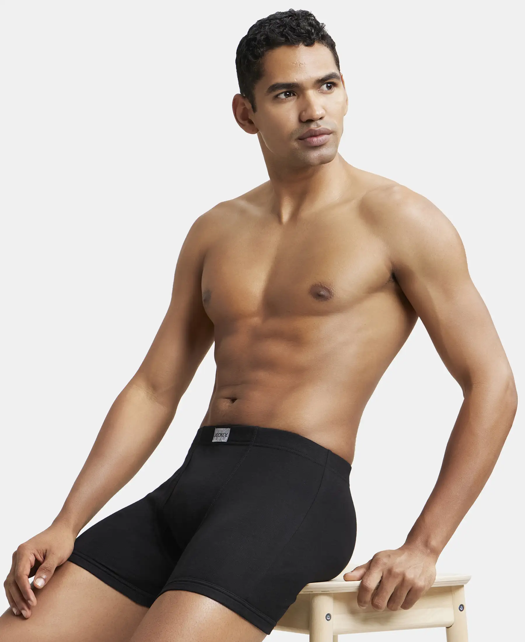 Super Combed Cotton Rib Solid Boxer Brief with Ultrasoft and Durable Waistband - Black - Image 5