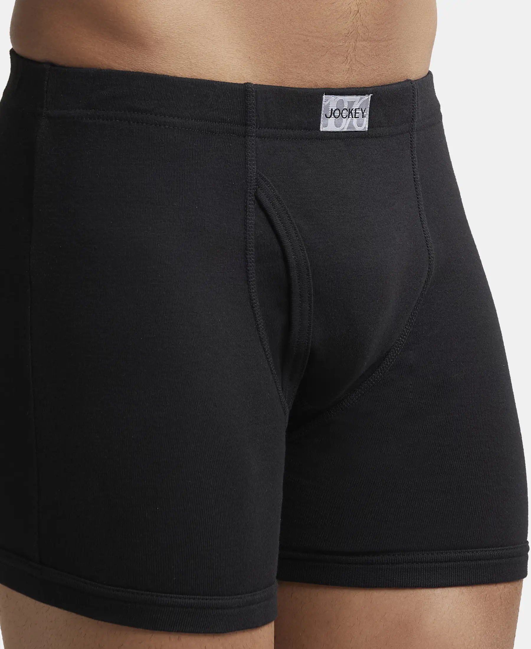 Super Combed Cotton Rib Solid Boxer Brief with Ultrasoft and Durable Waistband - Black - Image 6