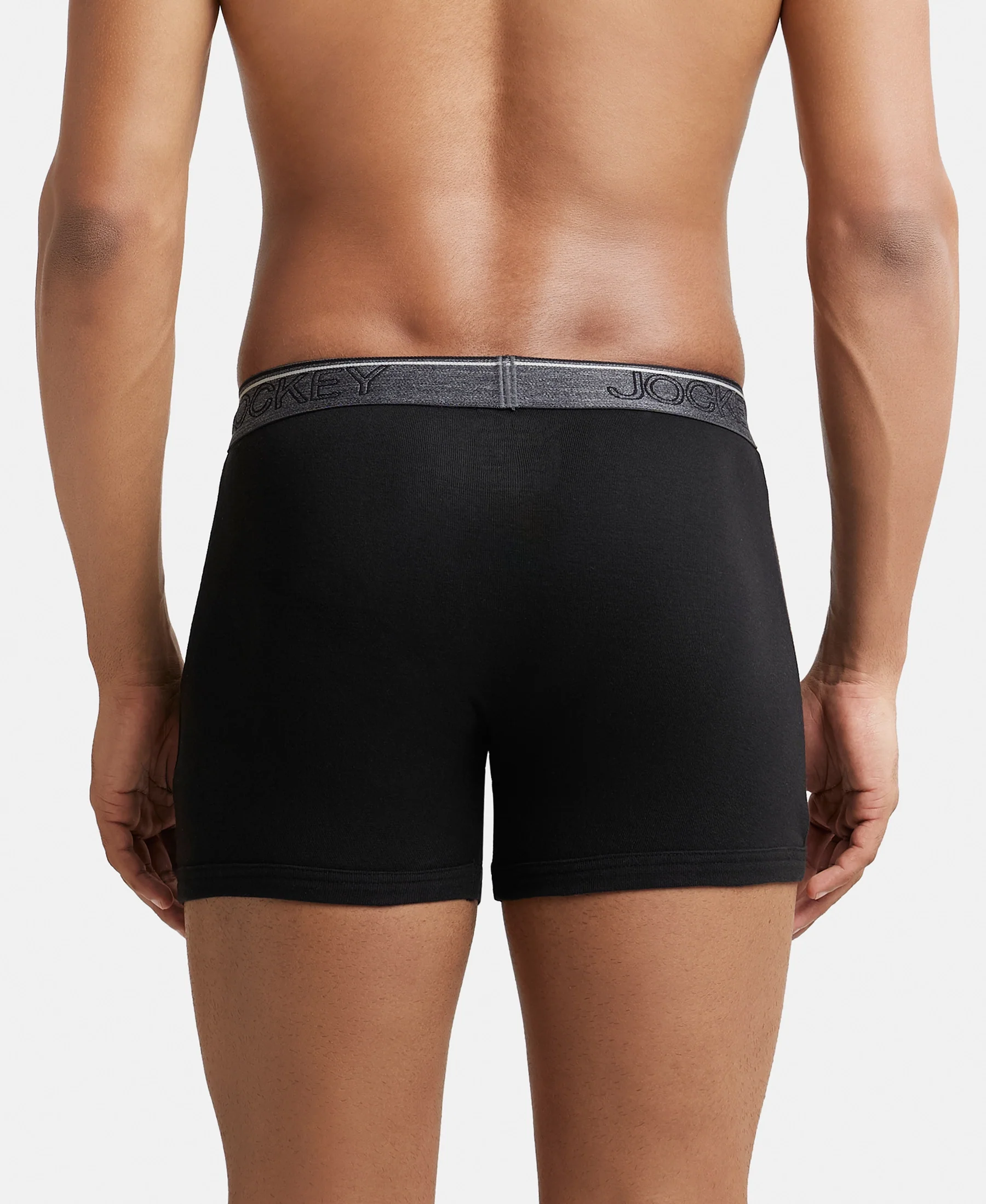 Super Combed Cotton Rib Solid Boxer Brief with Ultrasoft and Durable Waistband - Black - Image 3