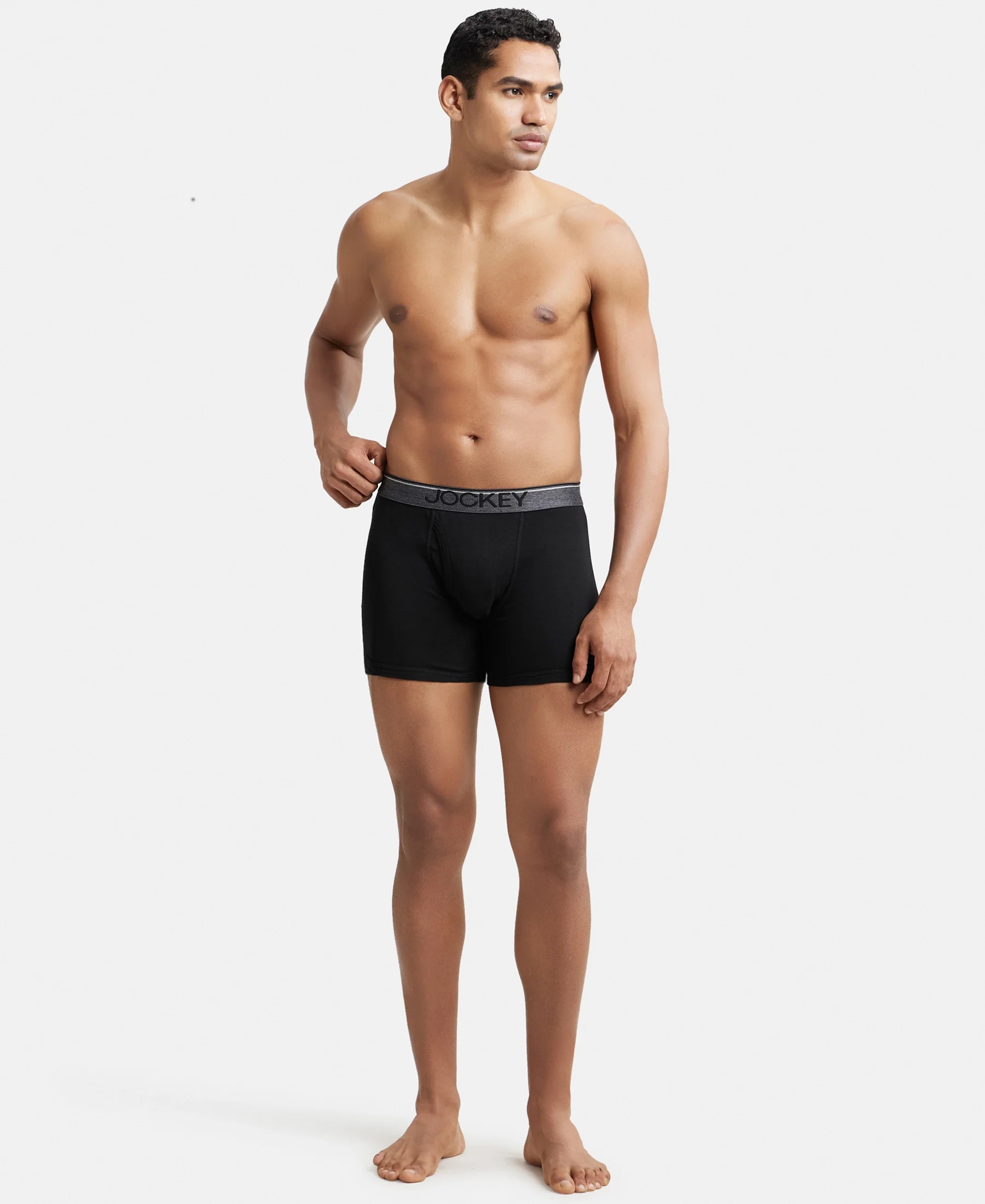 Super Combed Cotton Rib Solid Boxer Brief with Ultrasoft and Durable Waistband - Black - Image 4