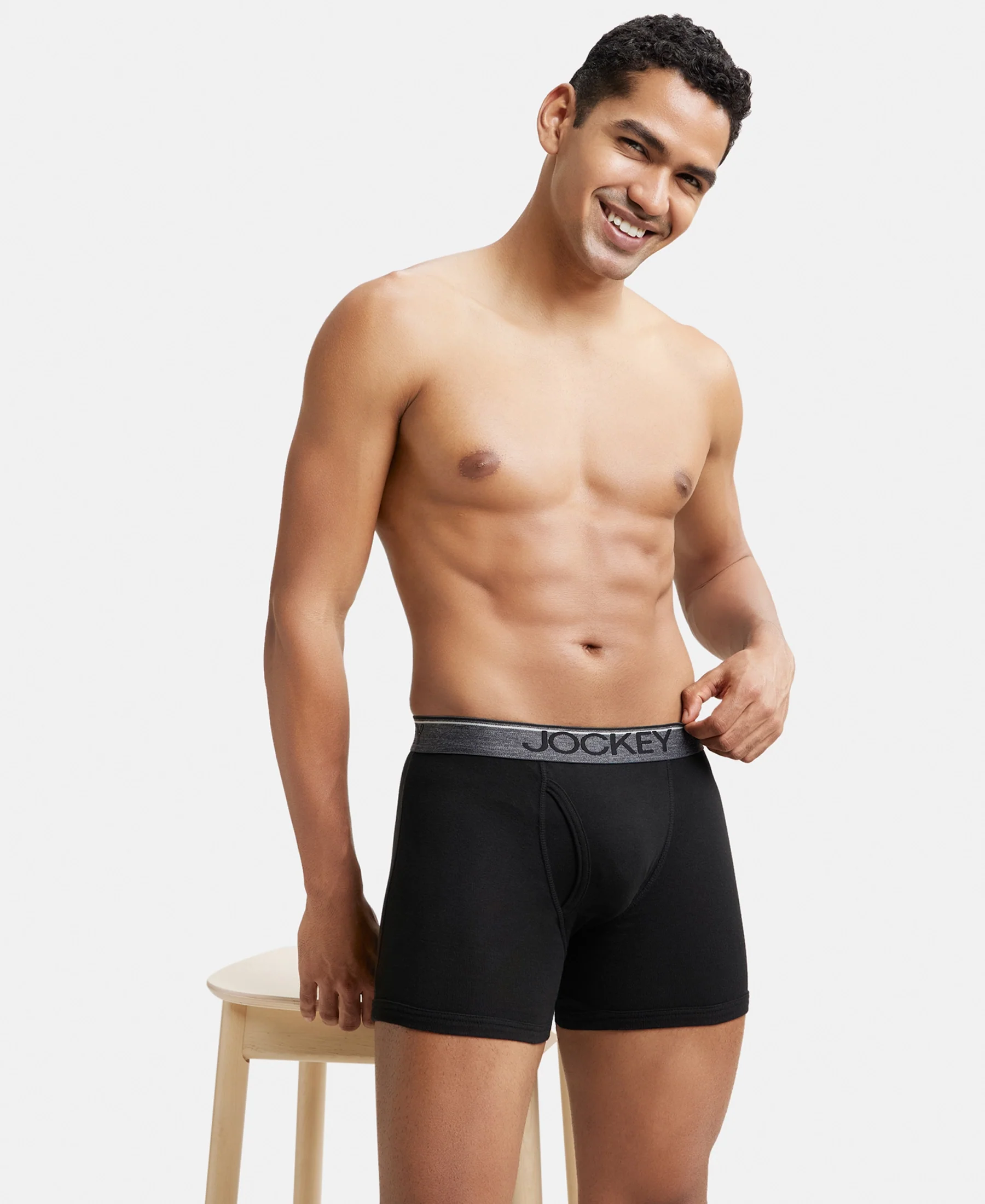 Super Combed Cotton Rib Solid Boxer Brief with Ultrasoft and Durable Waistband - Black - Image 5