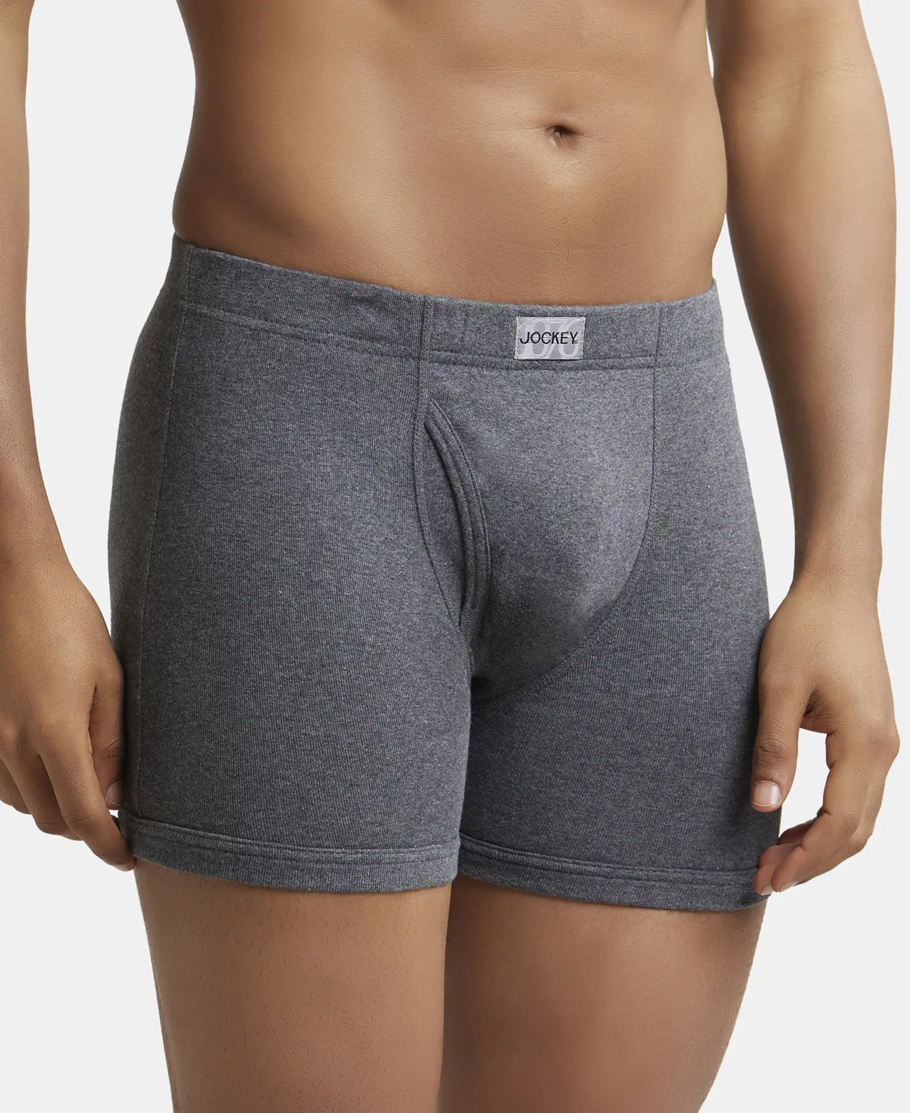 Super Combed Cotton Rib Solid Boxer Brief with Ultrasoft and Durable Waistband - Black/Charcoal Melange/Grey Melange (Pack of 3) - Image 10