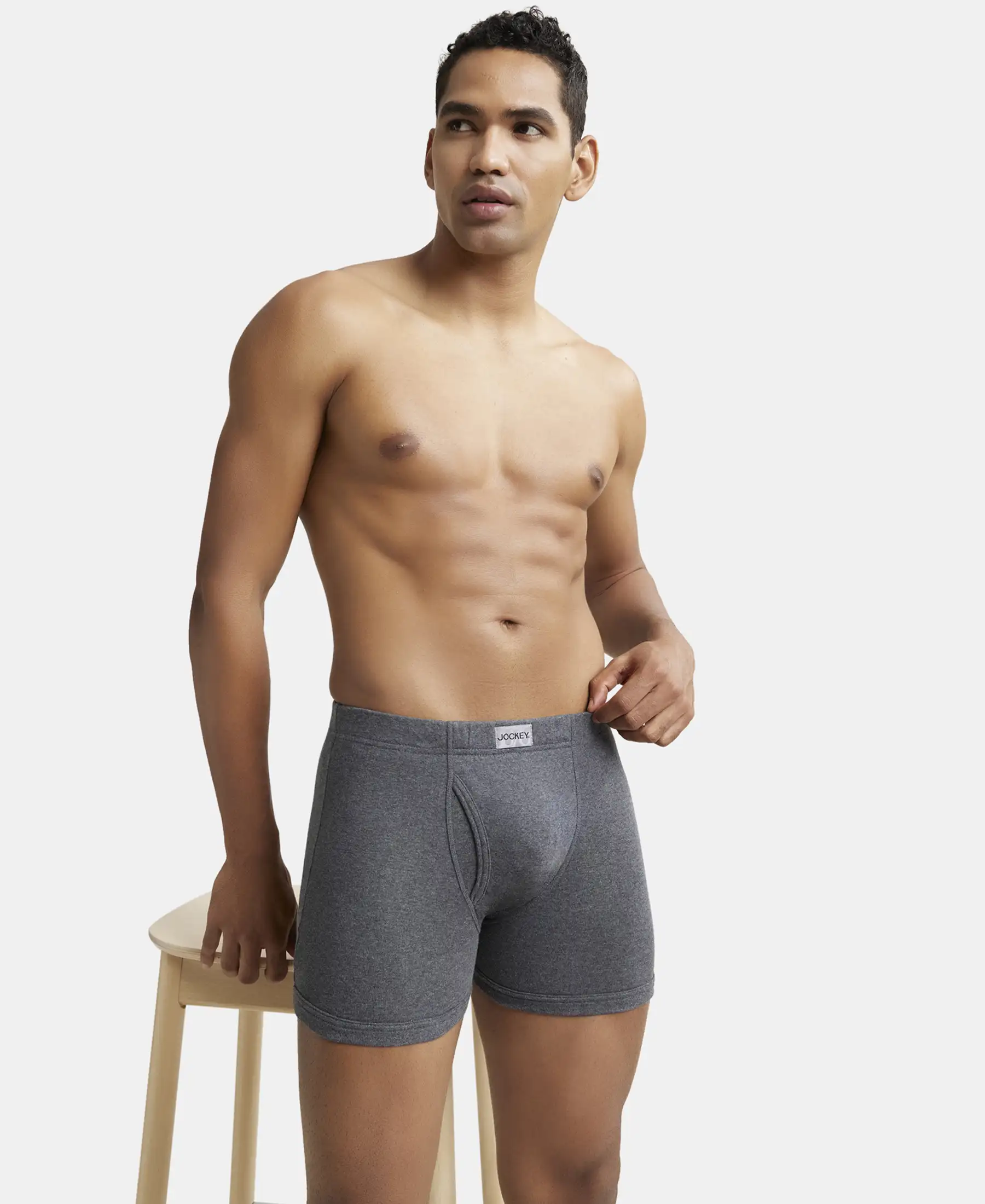 Super Combed Cotton Rib Solid Boxer Brief with Ultrasoft and Durable Waistband - Black/Charcoal Melange/Grey Melange (Pack of 3) - Image 14