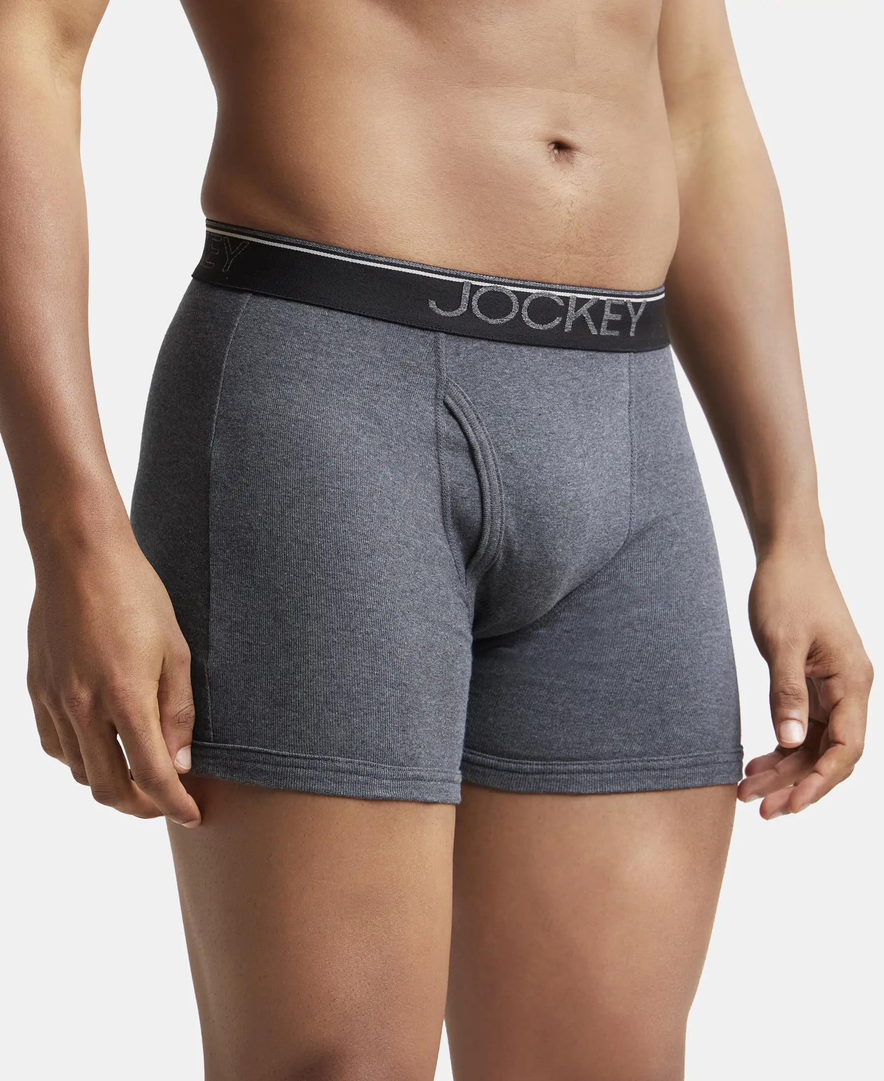 Super Combed Cotton Rib Solid Boxer Brief with Ultrasoft and Durable Waistband - Black/Charcoal Melange/Grey Melange (Pack of 3) - Image 11