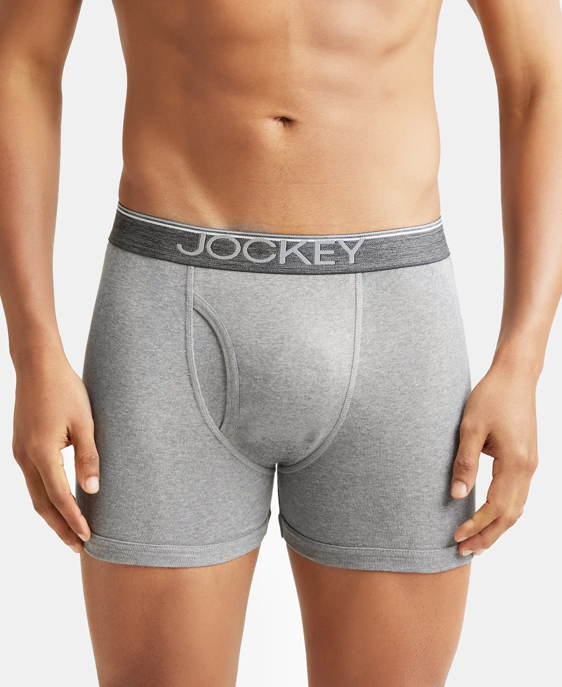 Super Combed Cotton Rib Solid Boxer Brief with Ultrasoft and Durable Waistband - Black/Charcoal Melange/Grey Melange (Pack of 3) - Image 15