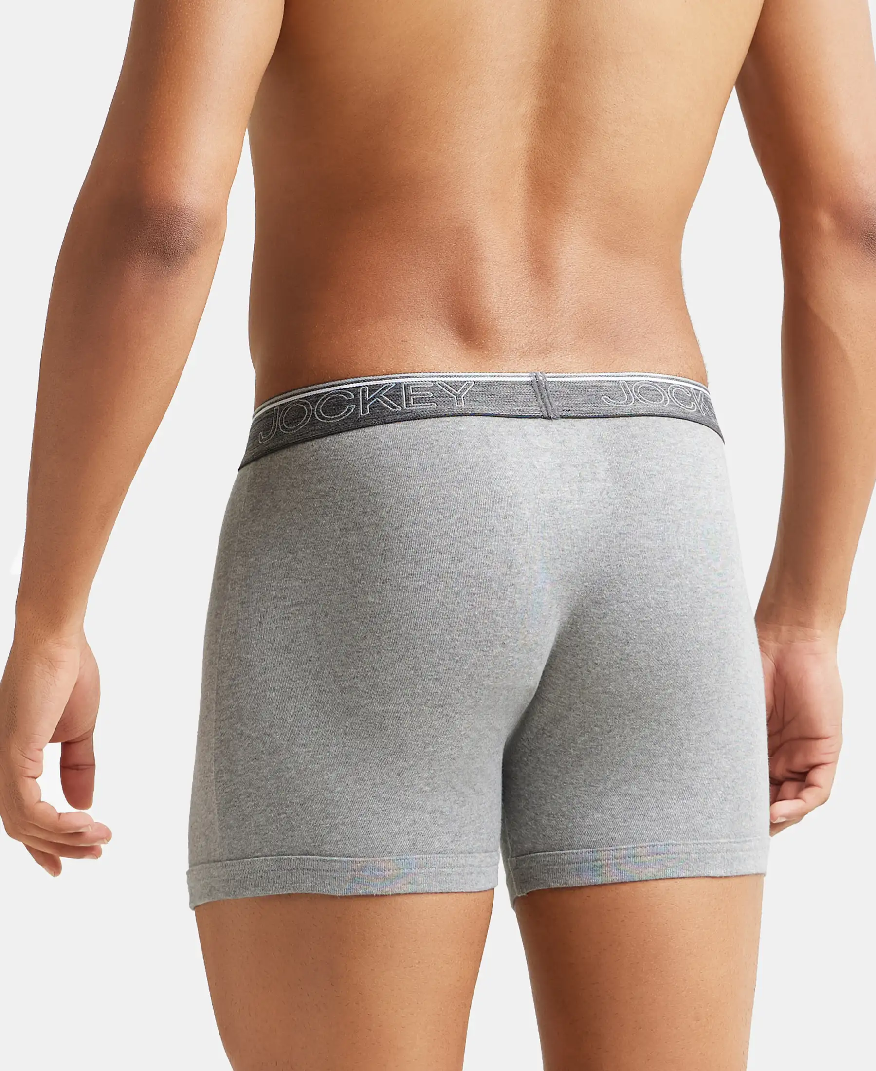 Super Combed Cotton Rib Solid Boxer Brief with Ultrasoft and Durable Waistband - Black/Charcoal Melange/Grey Melange (Pack of 3) - Image 17