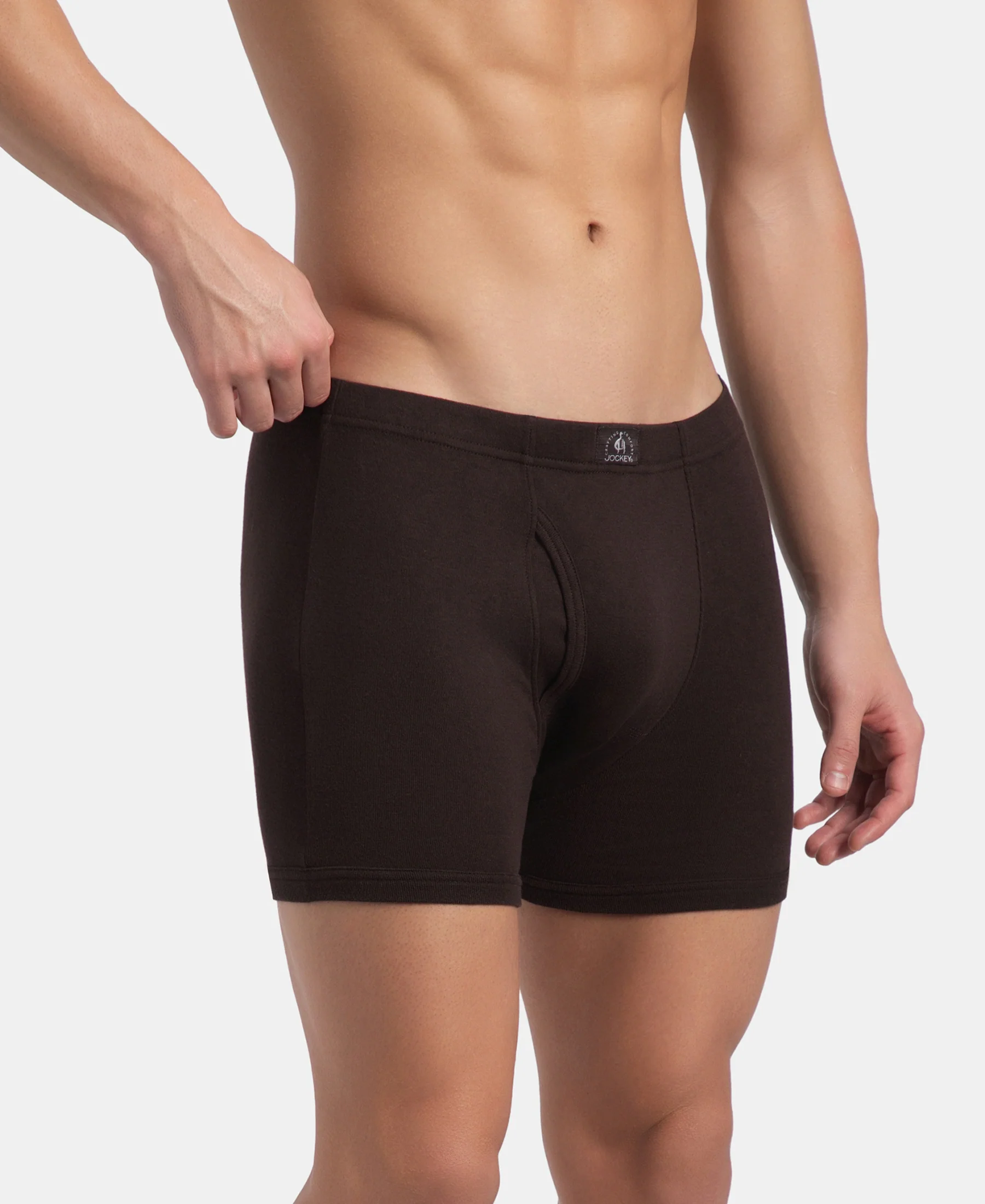 Super Combed Cotton Rib Solid Boxer Brief with Ultrasoft and Durable Waistband - Black, Dark Khaki & Brown (Pack of 3) - Image 9