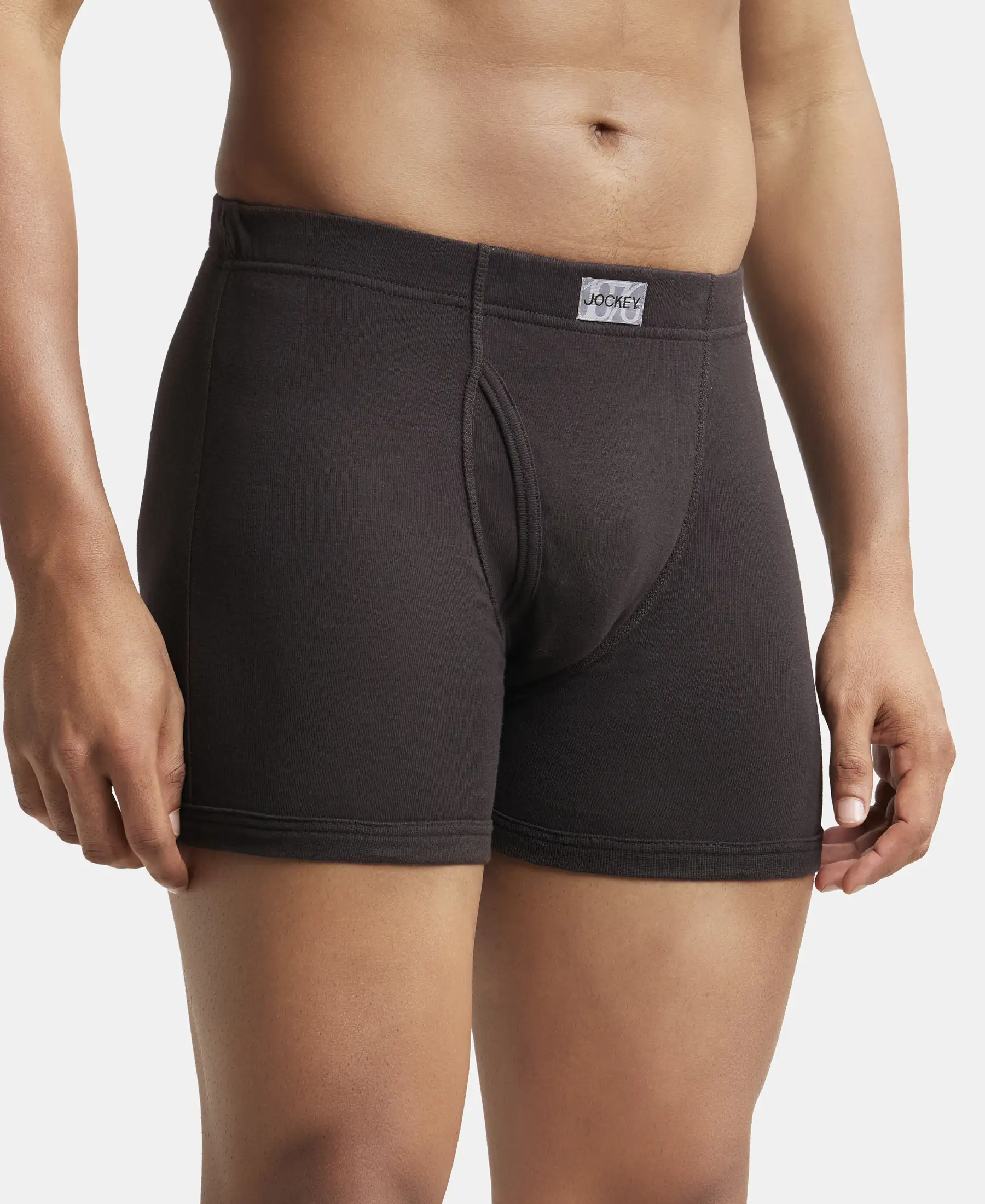 Super Combed Cotton Rib Solid Boxer Brief with Ultrasoft and Durable Waistband - Black/Grey Melange/Brown (Pack of 3) - Image 10