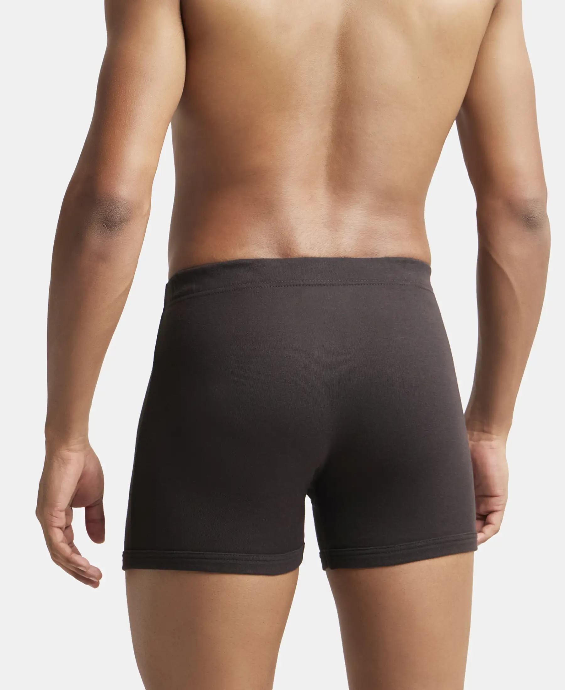 Super Combed Cotton Rib Solid Boxer Brief with Ultrasoft and Durable Waistband - Black/Grey Melange/Brown (Pack of 3) - Image 11