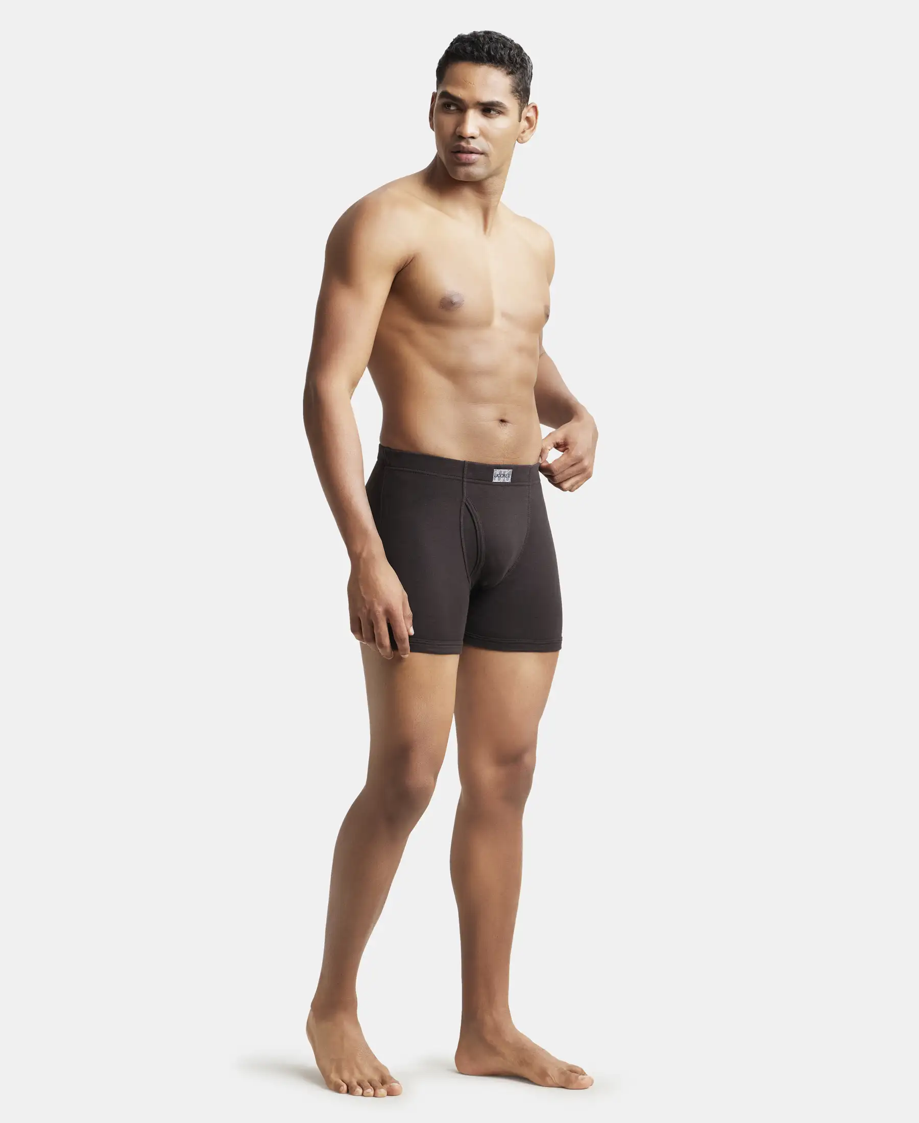 Super Combed Cotton Rib Solid Boxer Brief with Ultrasoft and Durable Waistband - Black/Grey Melange/Brown (Pack of 3) - Image 13