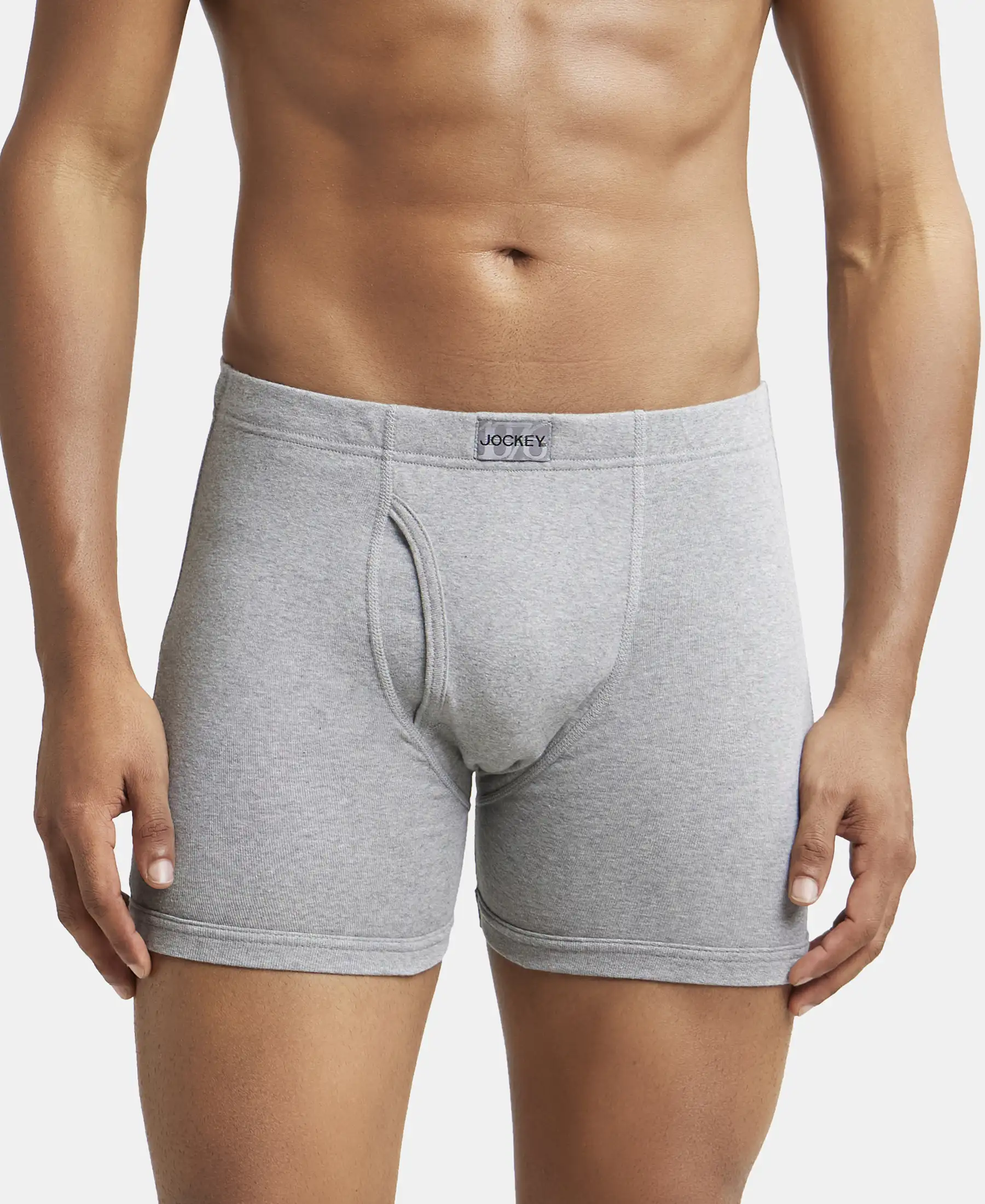 Super Combed Cotton Rib Solid Boxer Brief with Ultrasoft and Durable Waistband - Black/Grey Melange/Brown (Pack of 3) - Image 15