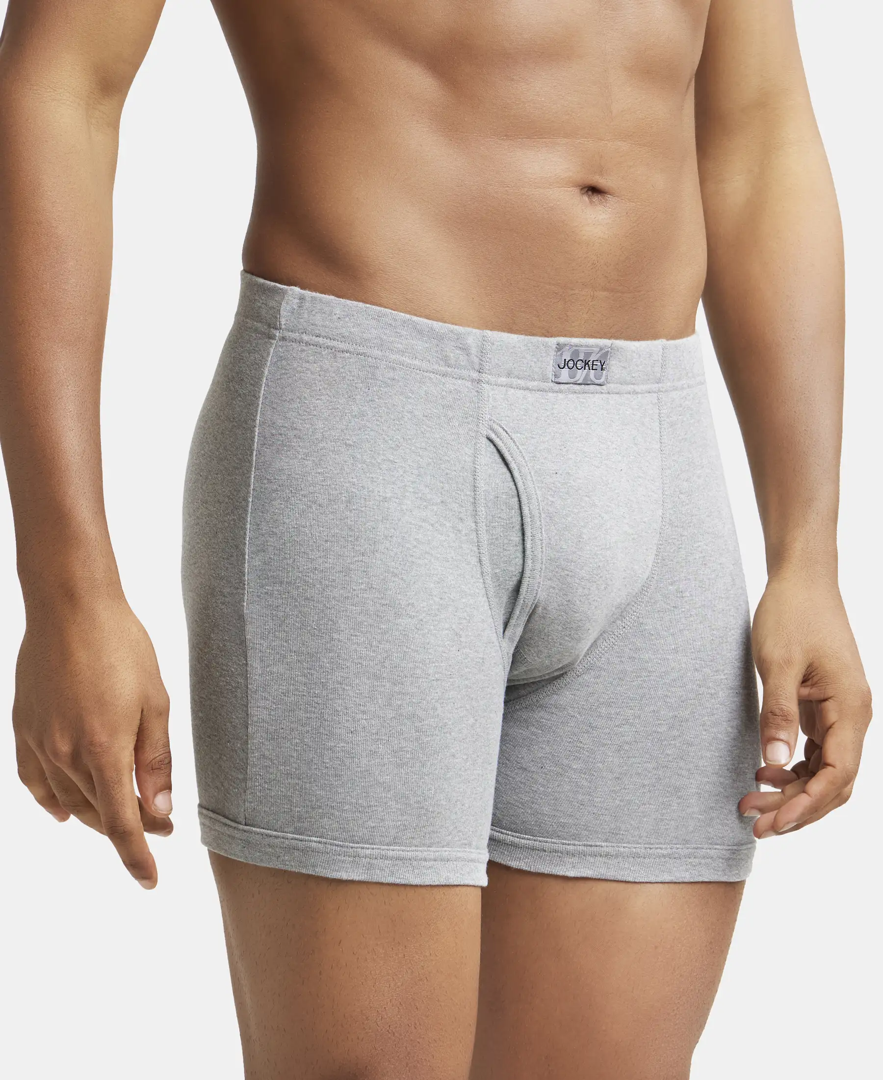 Super Combed Cotton Rib Solid Boxer Brief with Ultrasoft and Durable Waistband - Black/Grey Melange/Brown (Pack of 3) - Image 16